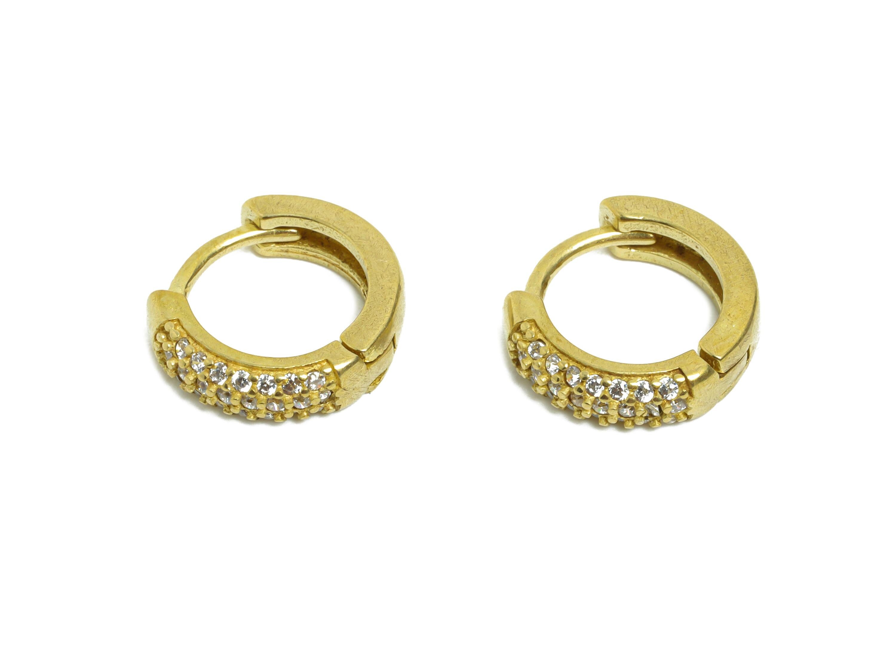 Brass CZ Round Huggie Hoop Earring - Raw Brass Zircon Earring - Sparkling Huggie Hoop Clasp - Jewelry Finding - 12.83x11.05x3.3mm - PP11277 - DOMEDBAZAAR