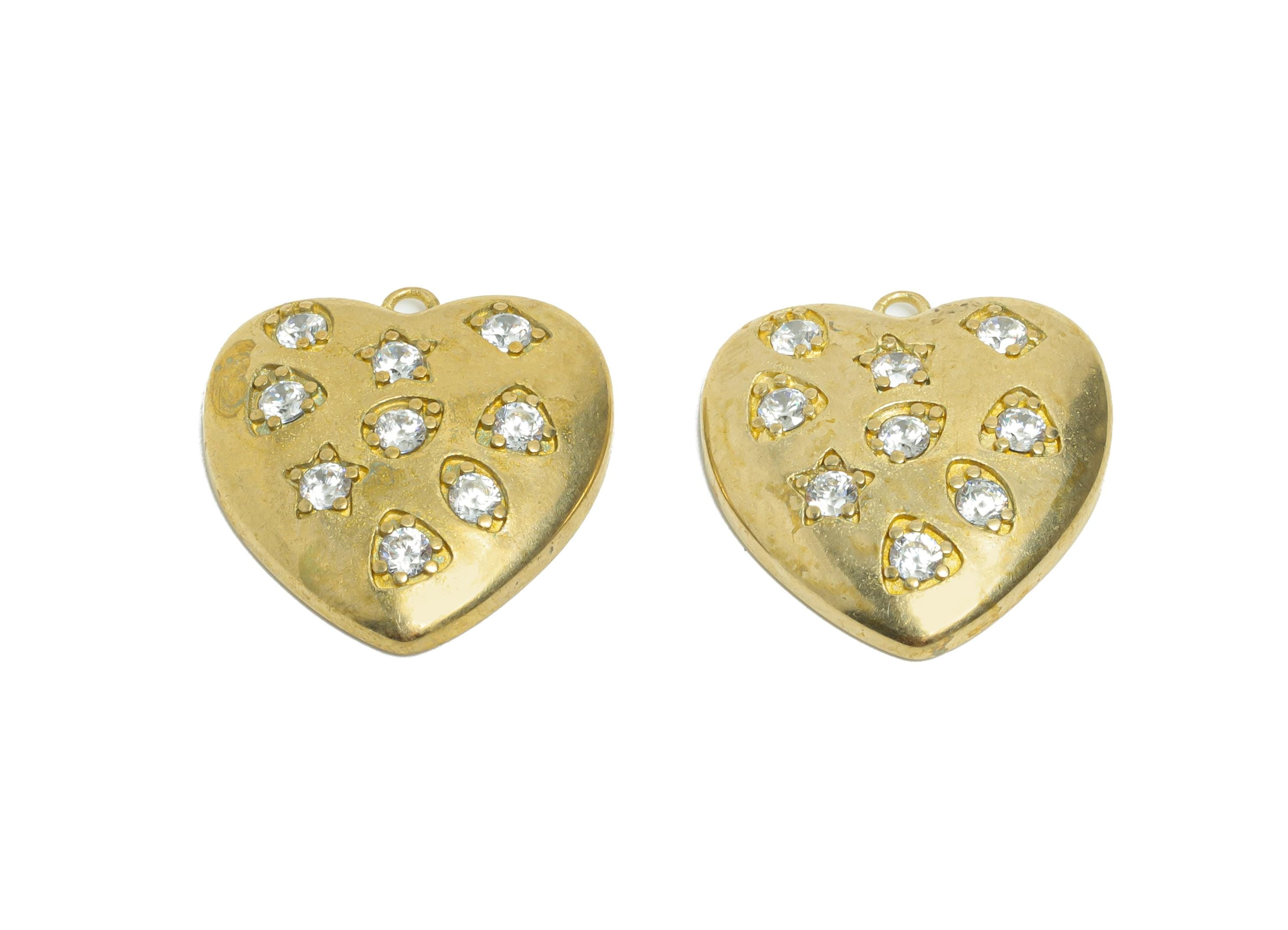 Brass Heart Pendant - Raw Brass Star Necklace Charm with Zircon - DIY Jewelry Heart Charm - for Bracelet or Necklace - 19x16x2mm -PP11388 - DOMEDBAZAAR