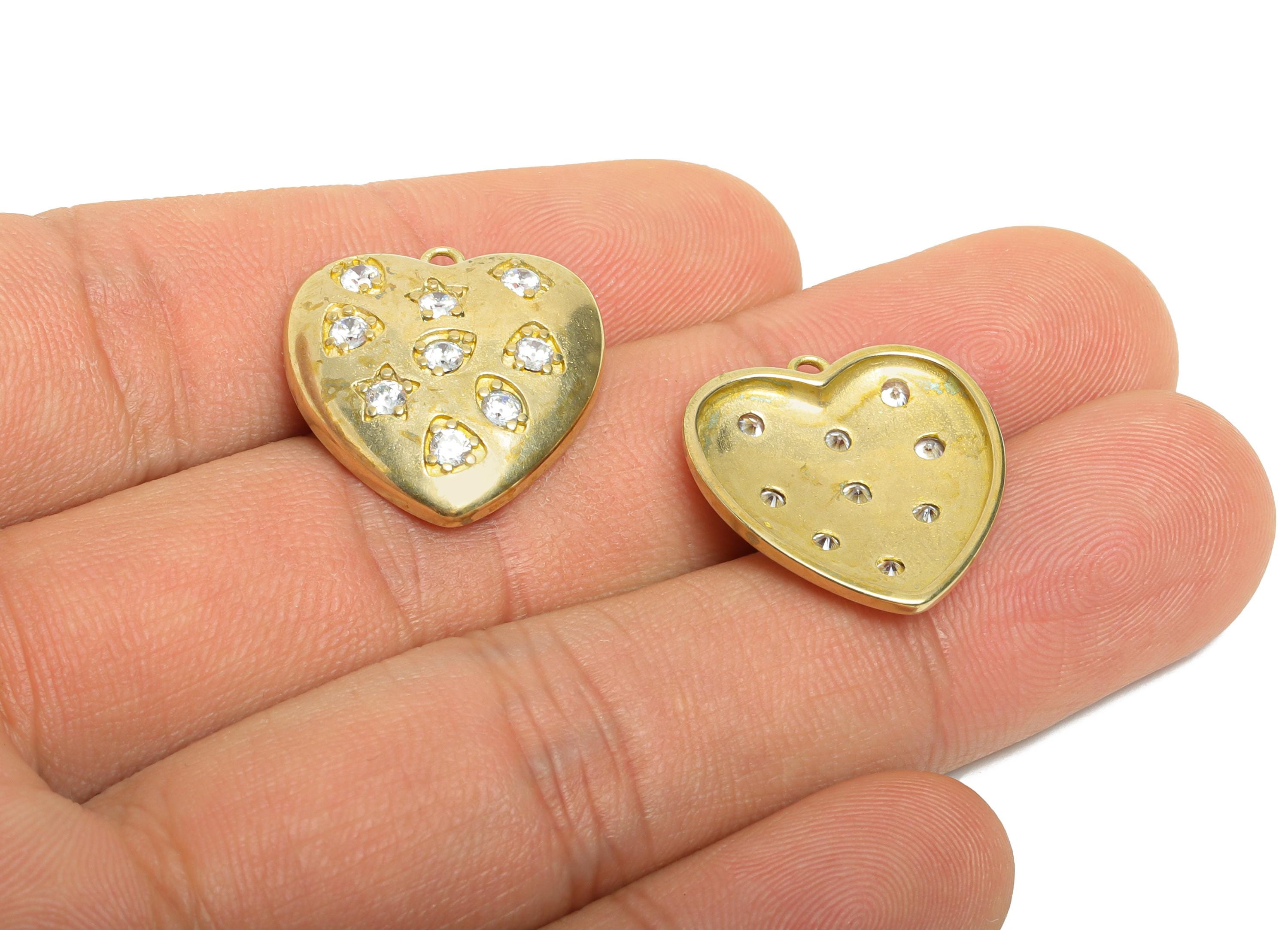 Brass Heart Pendant - Raw Brass Star Necklace Charm with Zircon - DIY Jewelry Heart Charm - for Bracelet or Necklace - 19x16x2mm -PP11388 - DOMEDBAZAAR