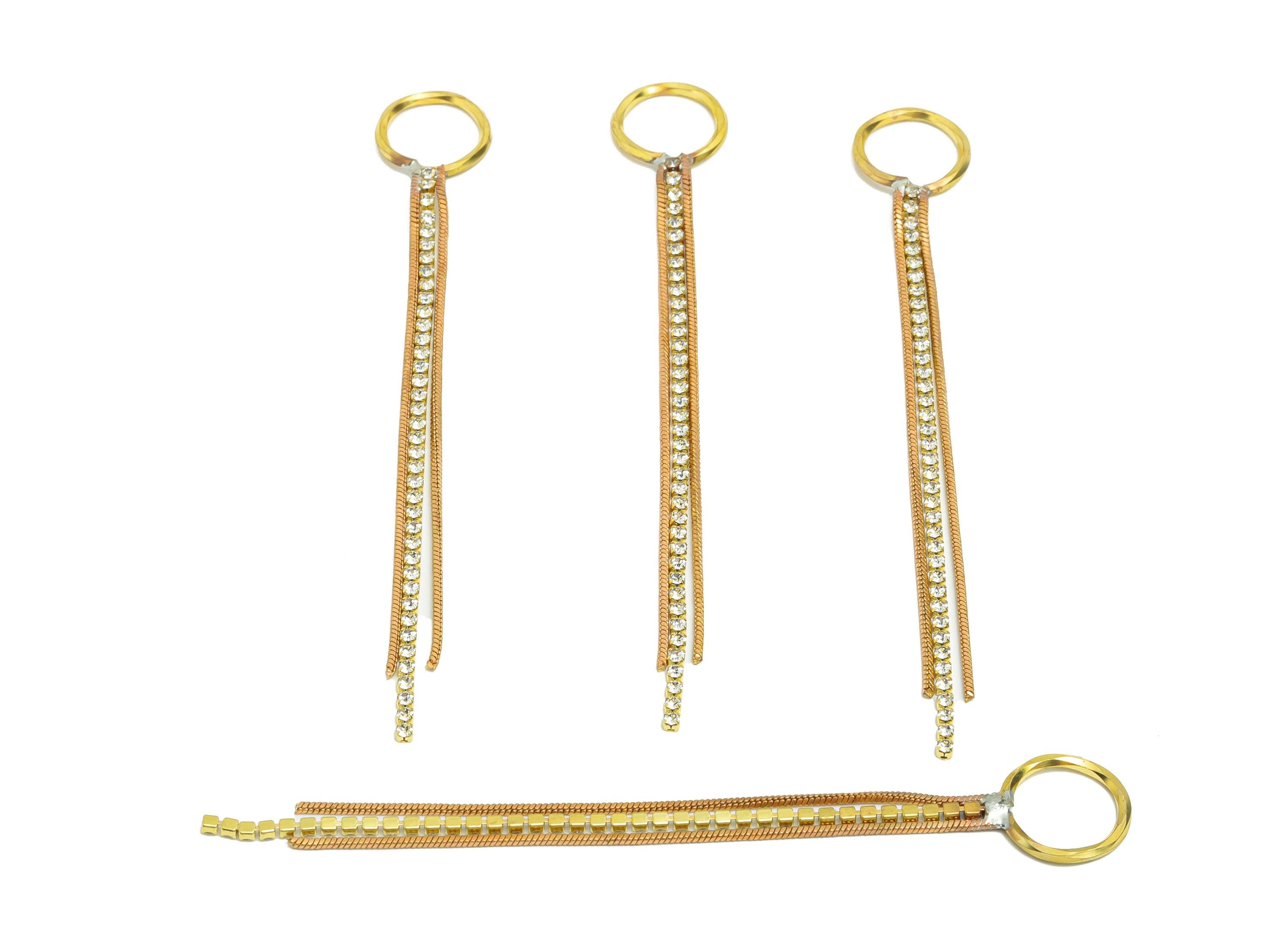 Brass Chain Dangle Charm - Raw Brass Ring Dangle Chain Charms - Brass Snake Chain Tassel Charm - Drop Connectors Charm - 102x12x1mm -PP11399