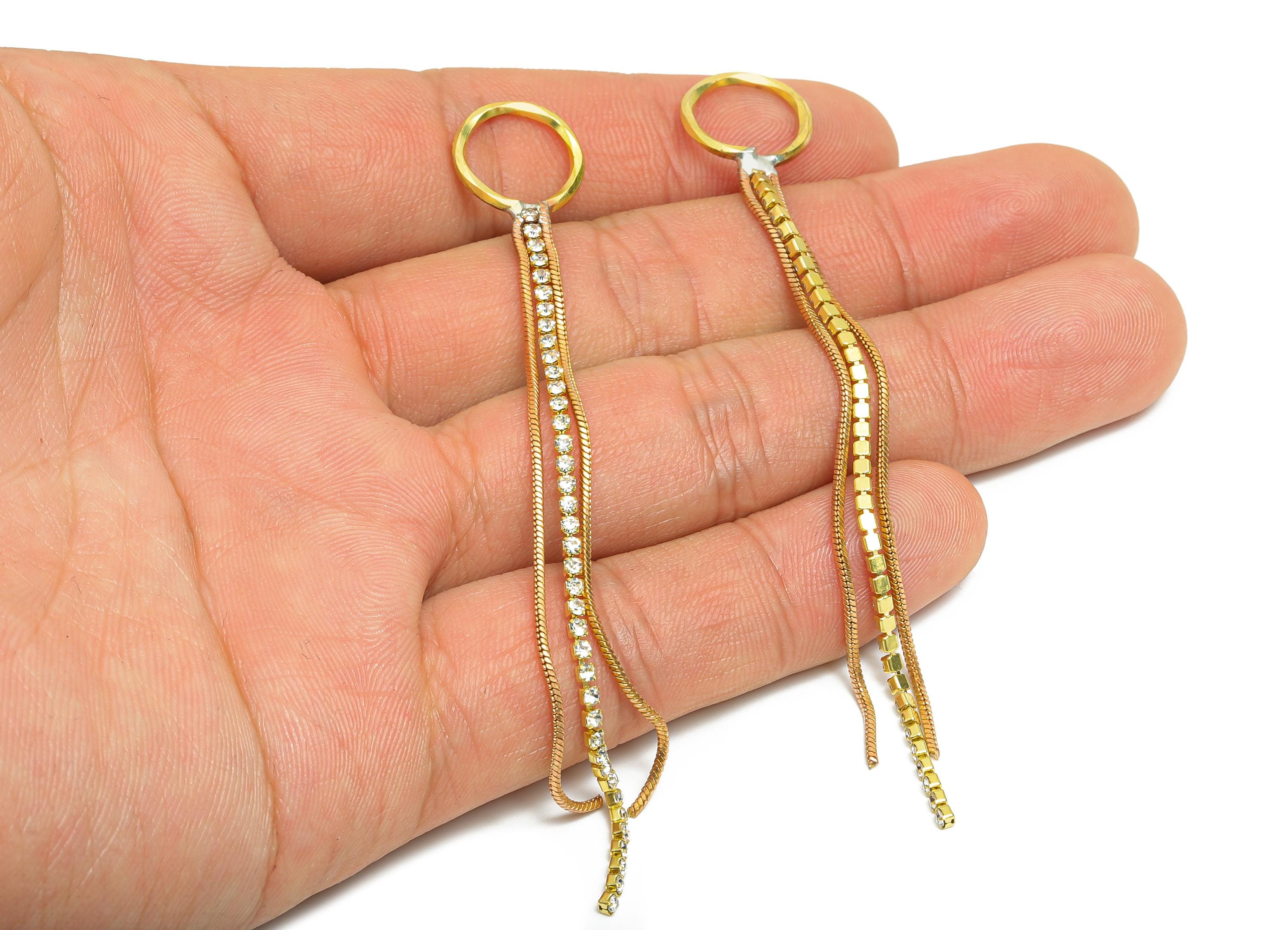 Brass Chain Dangle Charm - Raw Brass Ring Dangle Chain Charms - Brass Snake Chain Tassel Charm - Drop Connectors Charm - 102x12x1mm -PP11399