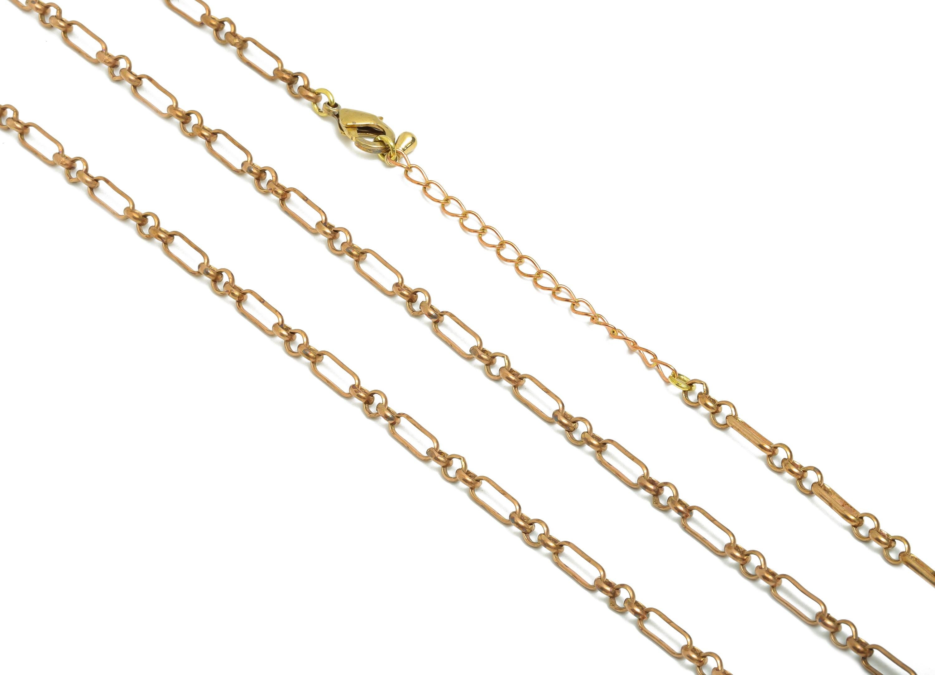 45+5CM Brass Oval Link Cable Chain Necklace - Elongated Chain Lobster Clasp - Oval Rolo Chain with Extension - Adjustable Necklace-PP11384