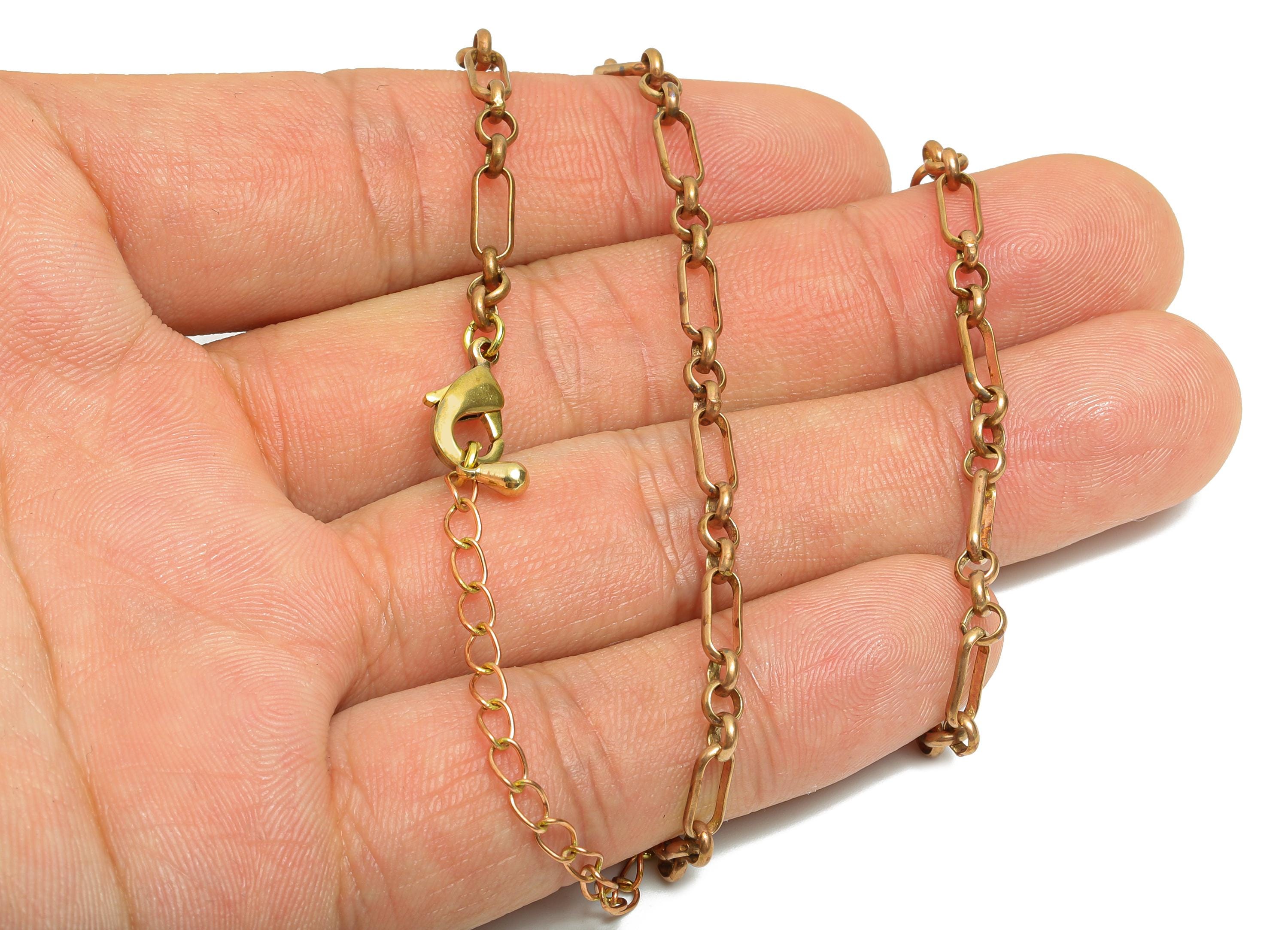 45+5CM Brass Oval Link Cable Chain Necklace - Elongated Chain Lobster Clasp - Oval Rolo Chain with Extension - Adjustable Necklace-PP11384
