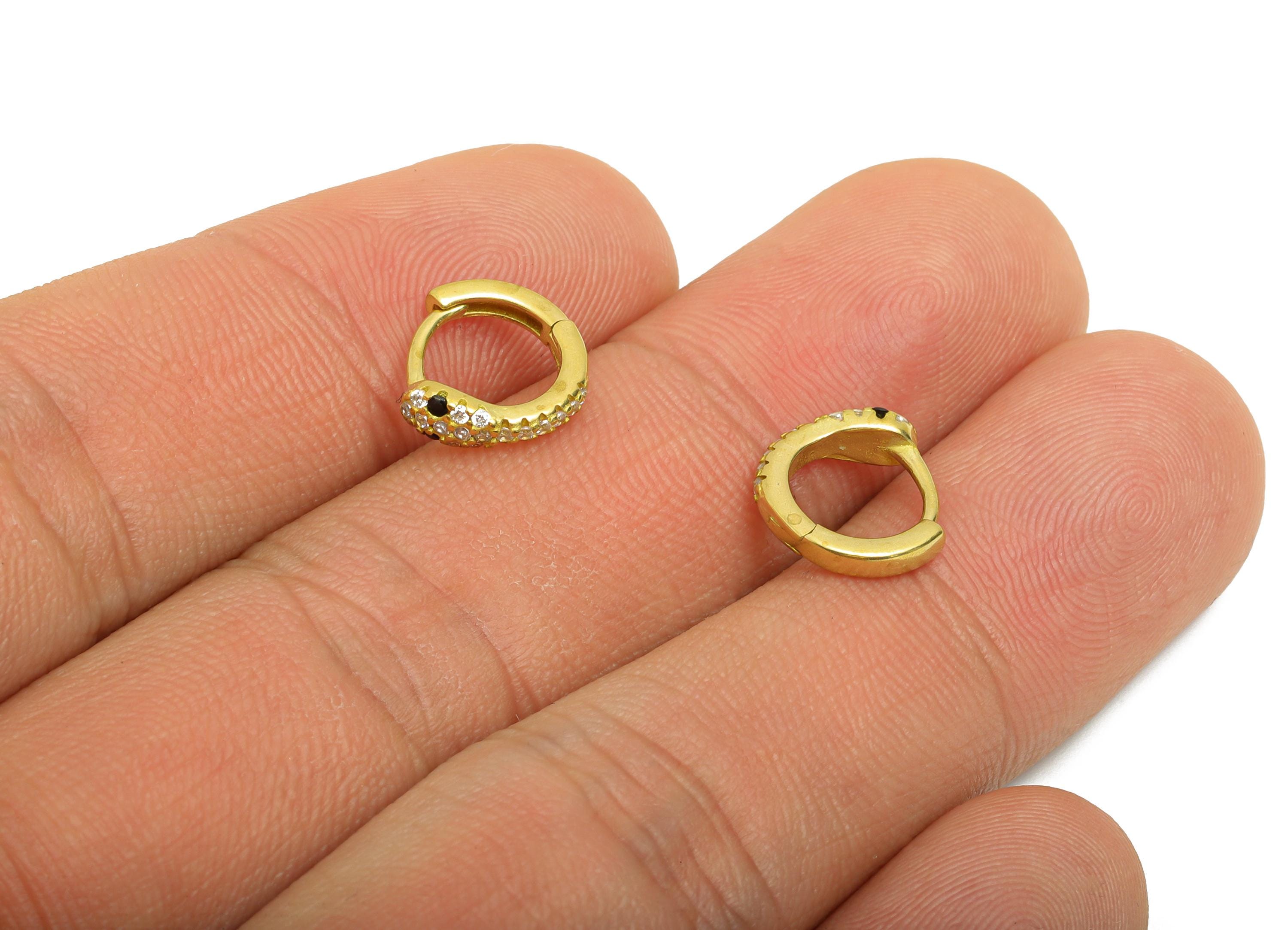 Brass CZ Huggie Hoop Earring - Raw Brass Snake Zircon Earring - Statement Huggie Hoop Clasp - Earring Finding - 10.82x10x3.37mm - PP11304 - DOMEDBAZAAR