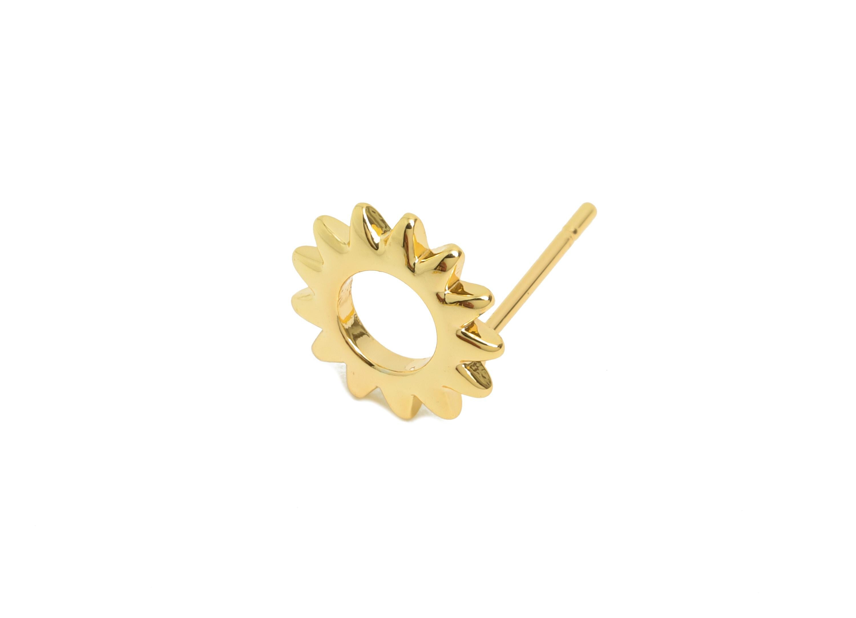 Brass Sawtooth Earring - Gold Minimalist Sun Ear Post - Mini Sunshine Daily Wear Earring - 18K Real Gold Plating - 10.2x10.2x1.29mm- RGP8959 - DOMEDBAZAAR