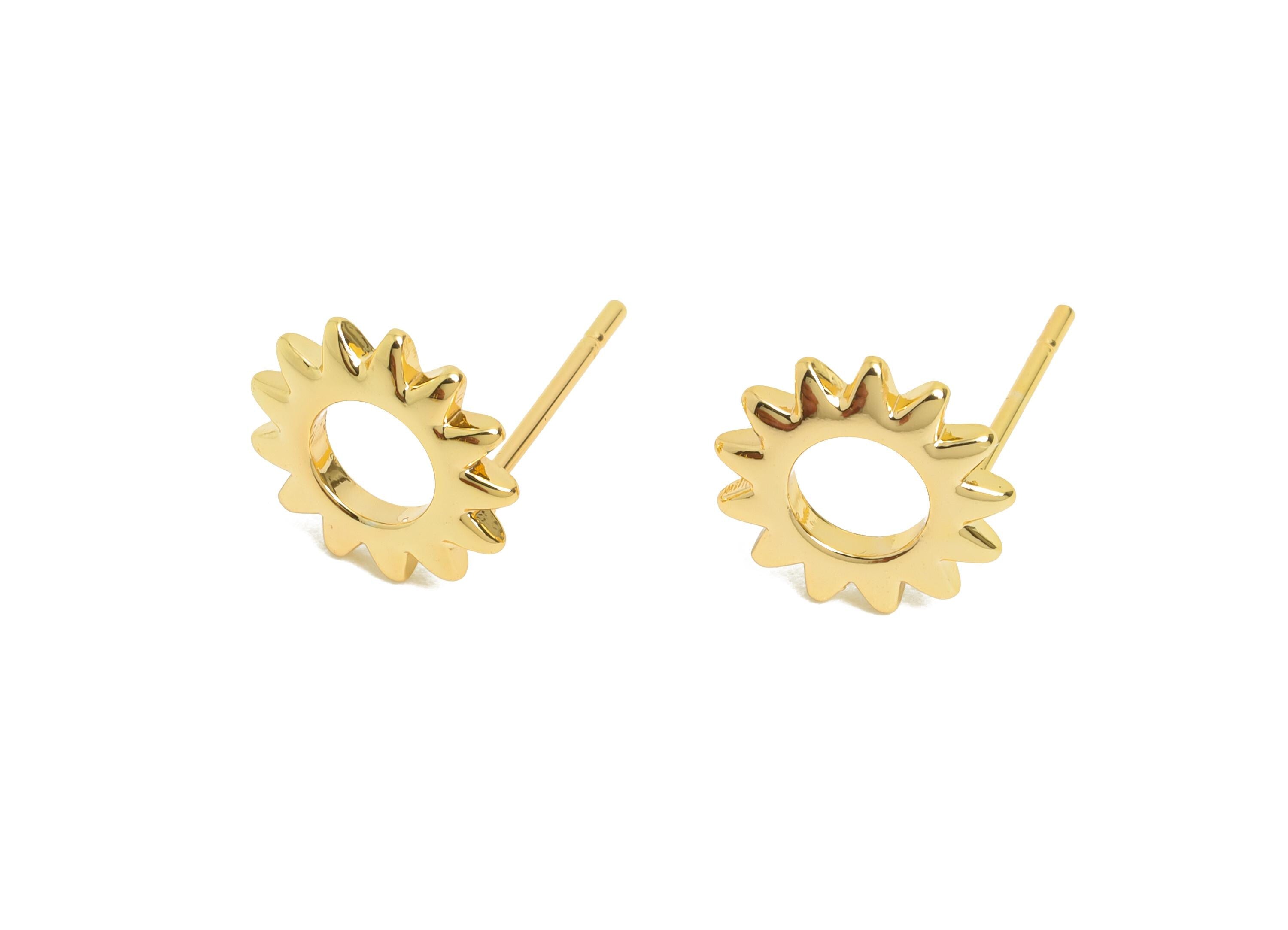 Brass Sawtooth Earring - Gold Minimalist Sun Ear Post - Mini Sunshine Daily Wear Earring - 18K Real Gold Plating - 10.2x10.2x1.29mm- RGP8959 - DOMEDBAZAAR