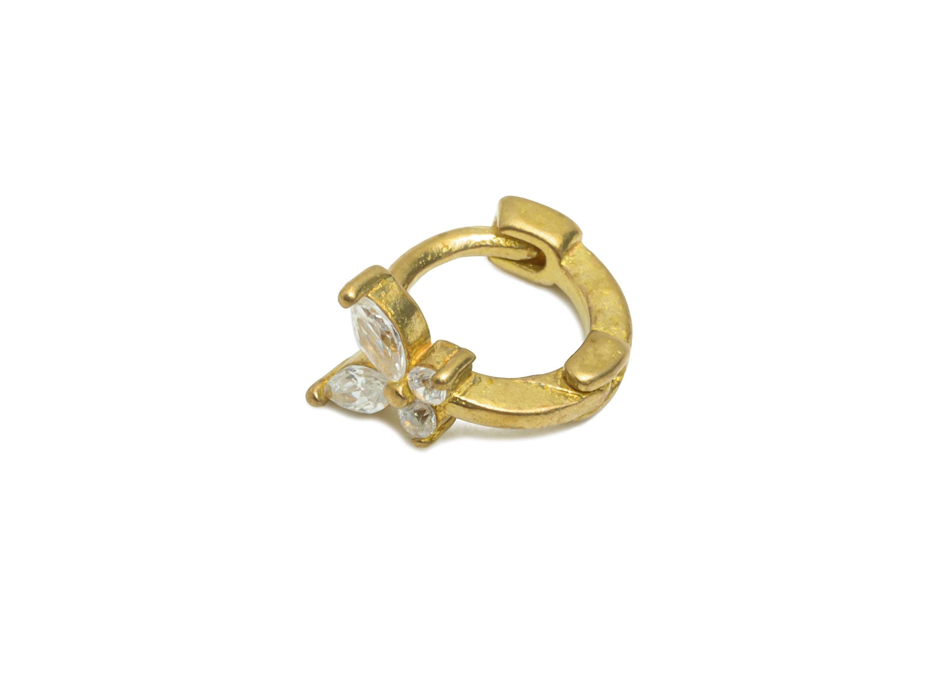 Brass CZ Huggie Hoop Earring - Tiny Raw Brass Butterfly Zircon Earring - Refined Huggie Hoop Clasp - Earring Finding - 9x7.7x5.3mm - PP11348 - DOMEDBAZAAR