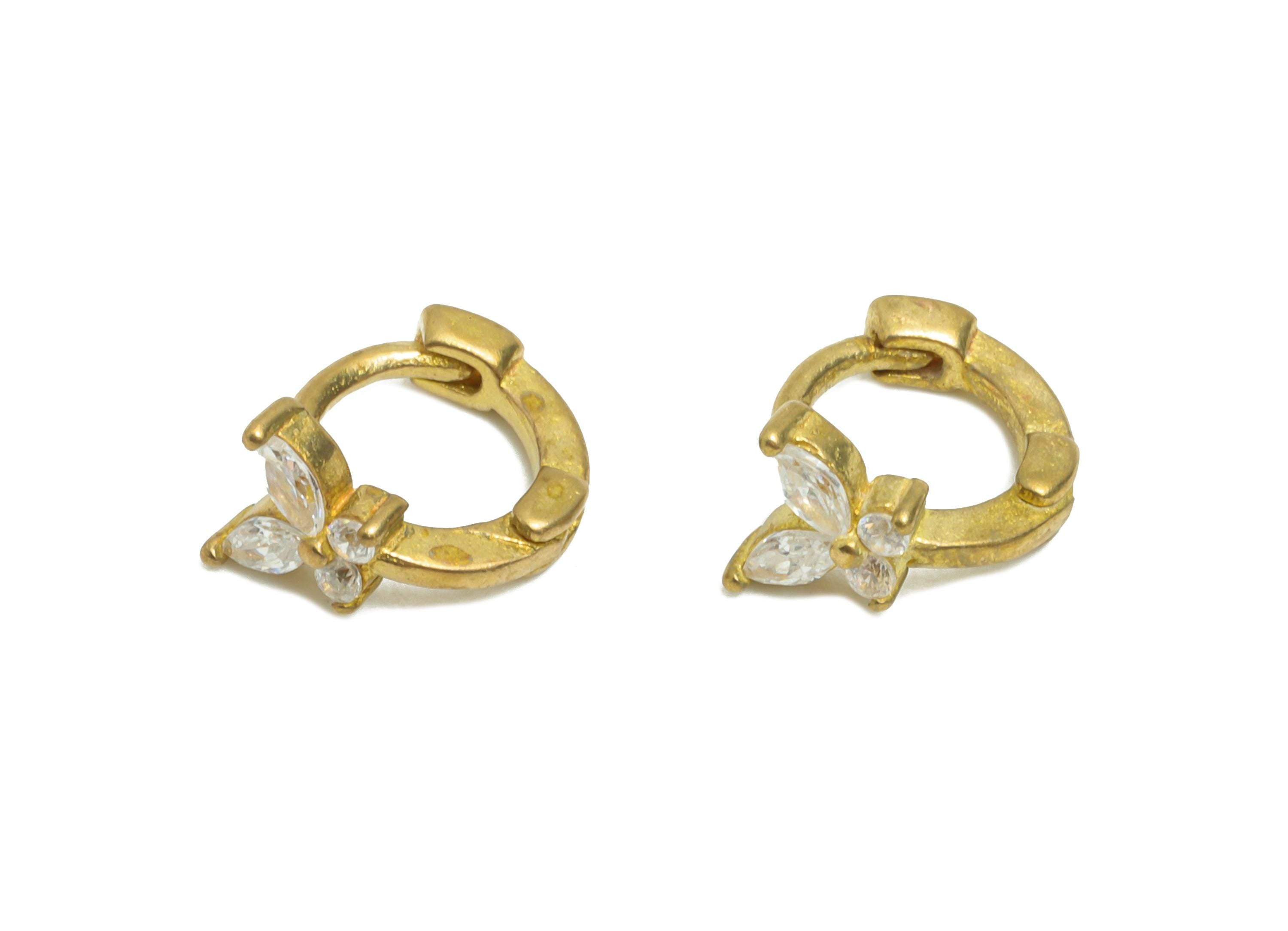 Brass CZ Huggie Hoop Earring - Tiny Raw Brass Butterfly Zircon Earring - Refined Huggie Hoop Clasp - Earring Finding - 9x7.7x5.3mm - PP11348 - DOMEDBAZAAR