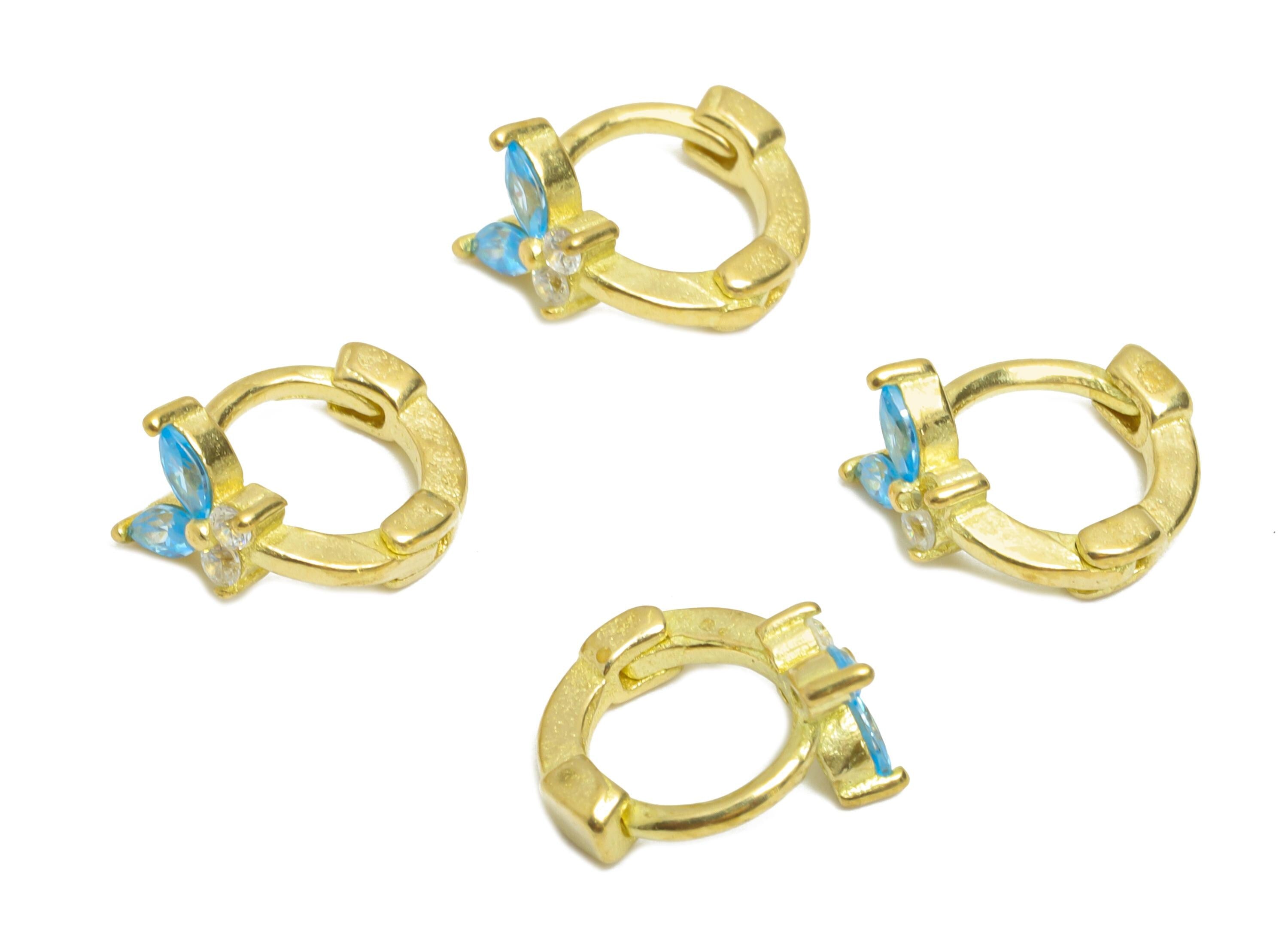 Brass CZ Huggie Hoop Earring - Tiny Raw Brass Butterfly Zircon Earring - Refined Huggie Hoop Clasp - Earring Finding - 9x3.4x5.3mm - PP11344 - DOMEDBAZAAR