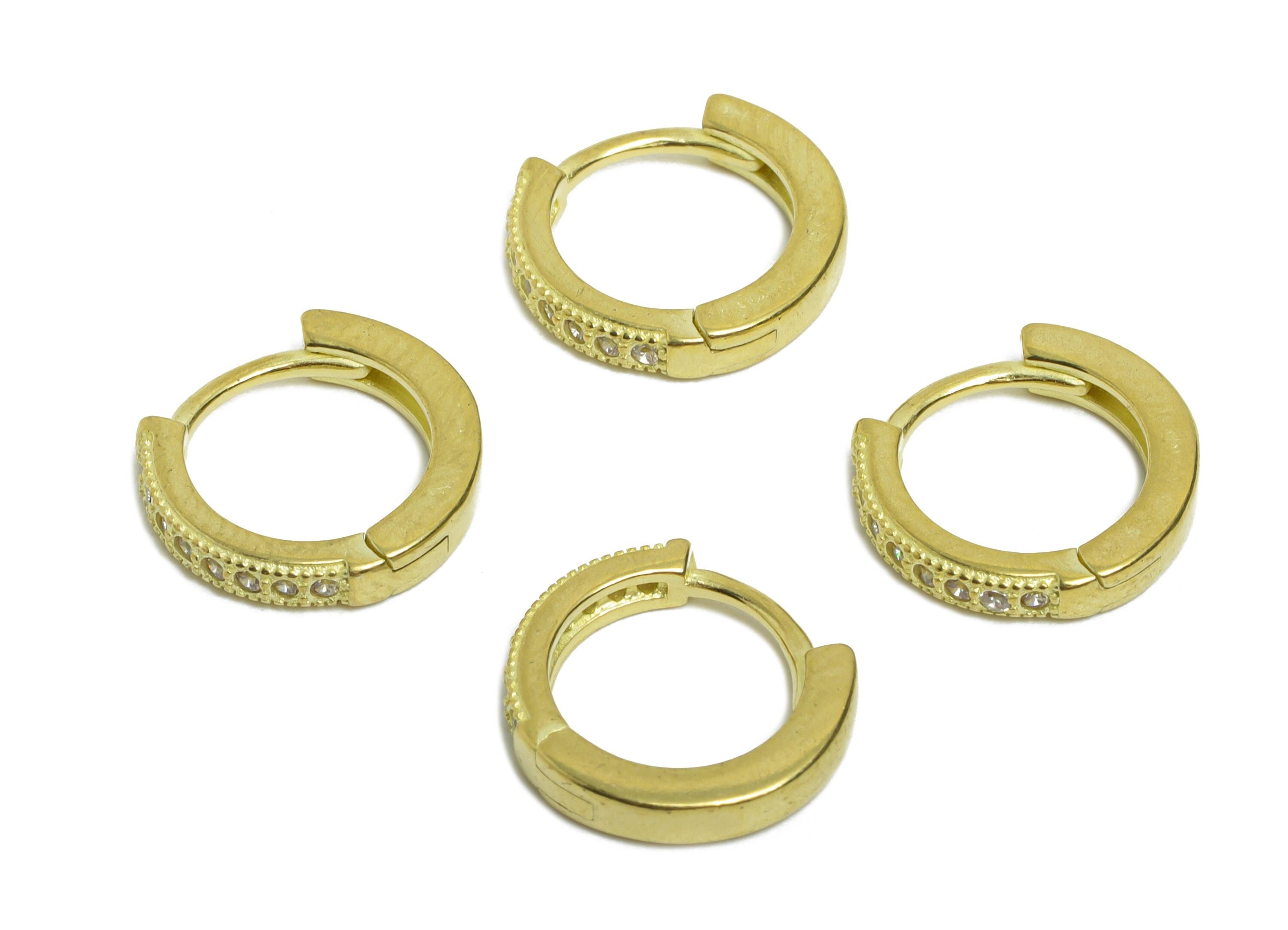 Brass CZ Round Huggie Hoop Earring - Raw Brass Zircon Earring - Sparkling Huggie Hoop Clasp - Jewelry Finding - 12.18x11.2x2.23mm - PP11333 - DOMEDBAZAAR