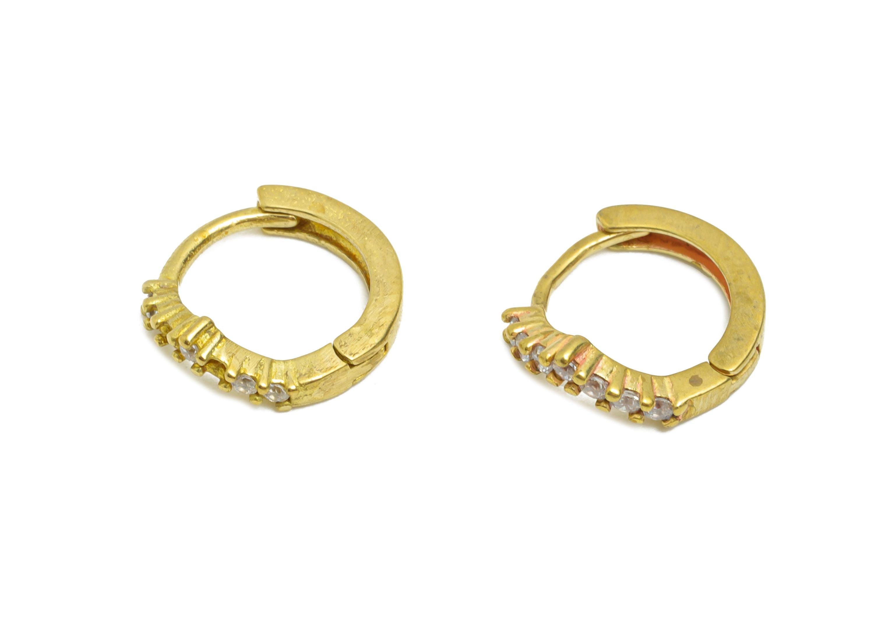 Brass CZ Circle Huggie Hoop Earring - Raw Brass Zircon Earring - Sparkling Huggie Hoop Clasp - Jewelry Finding - 11.67x11.03x2mm - PP11306 - DOMEDBAZAAR