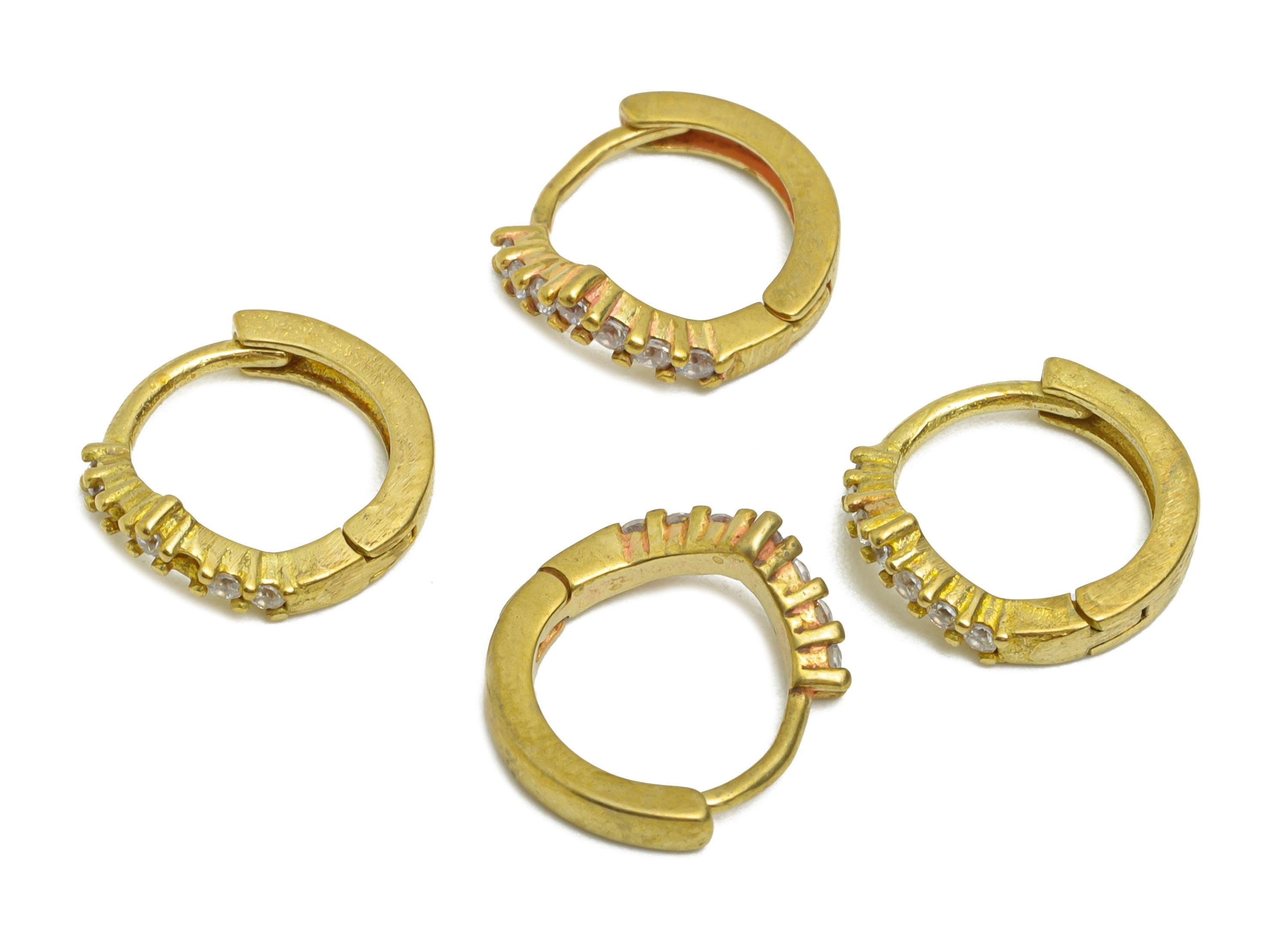 Brass CZ Circle Huggie Hoop Earring - Raw Brass Zircon Earring - Sparkling Huggie Hoop Clasp - Jewelry Finding - 11.67x11.03x2mm - PP11306 - DOMEDBAZAAR