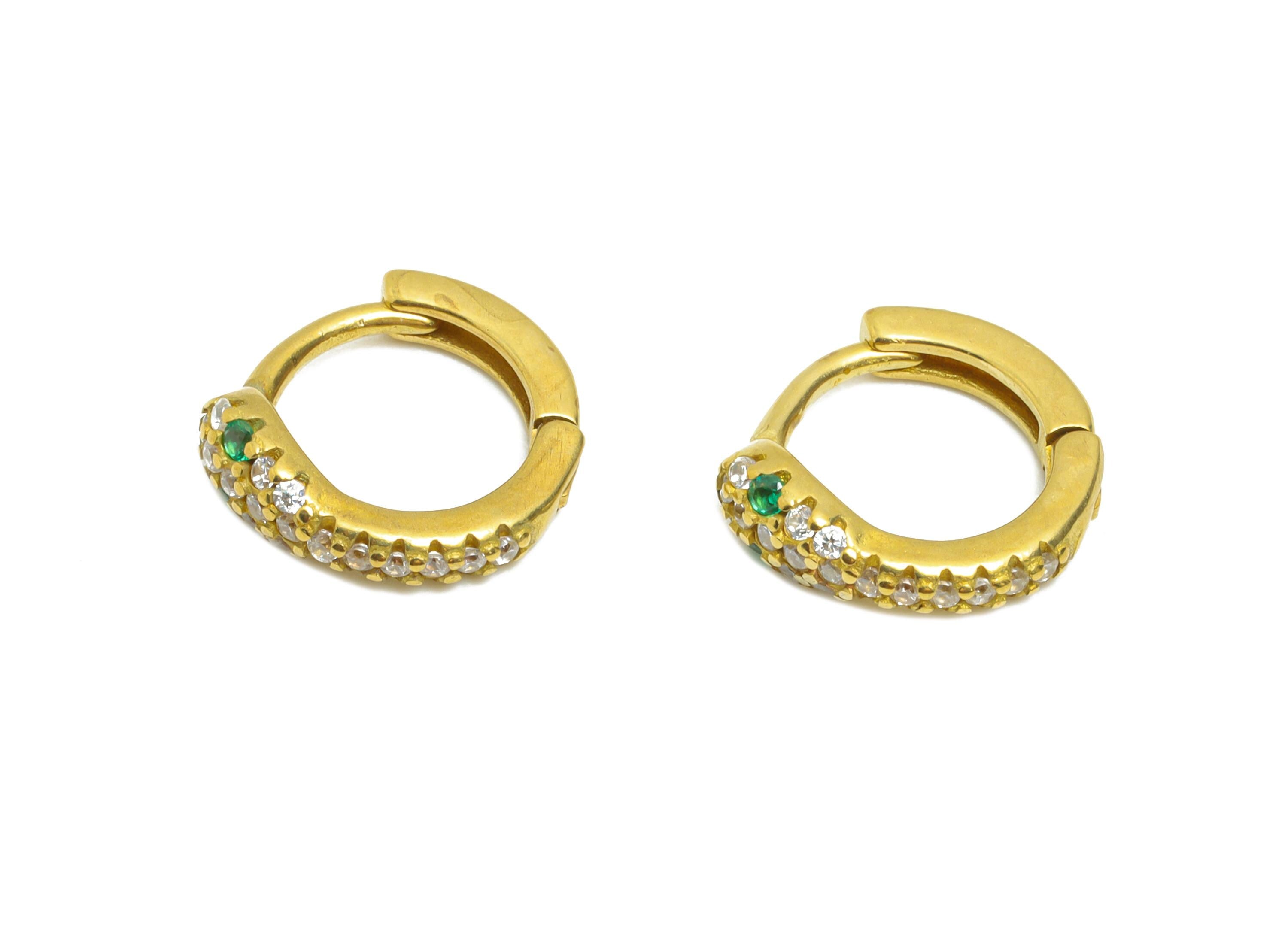 Brass CZ Snake Huggie Hoop Earring - Raw Brass Green Zircon Hoop Earring - Dainty Huggie Hoop Clasp - Everyday Wear - 10x9x3mm - PP11266 - DOMEDBAZAAR