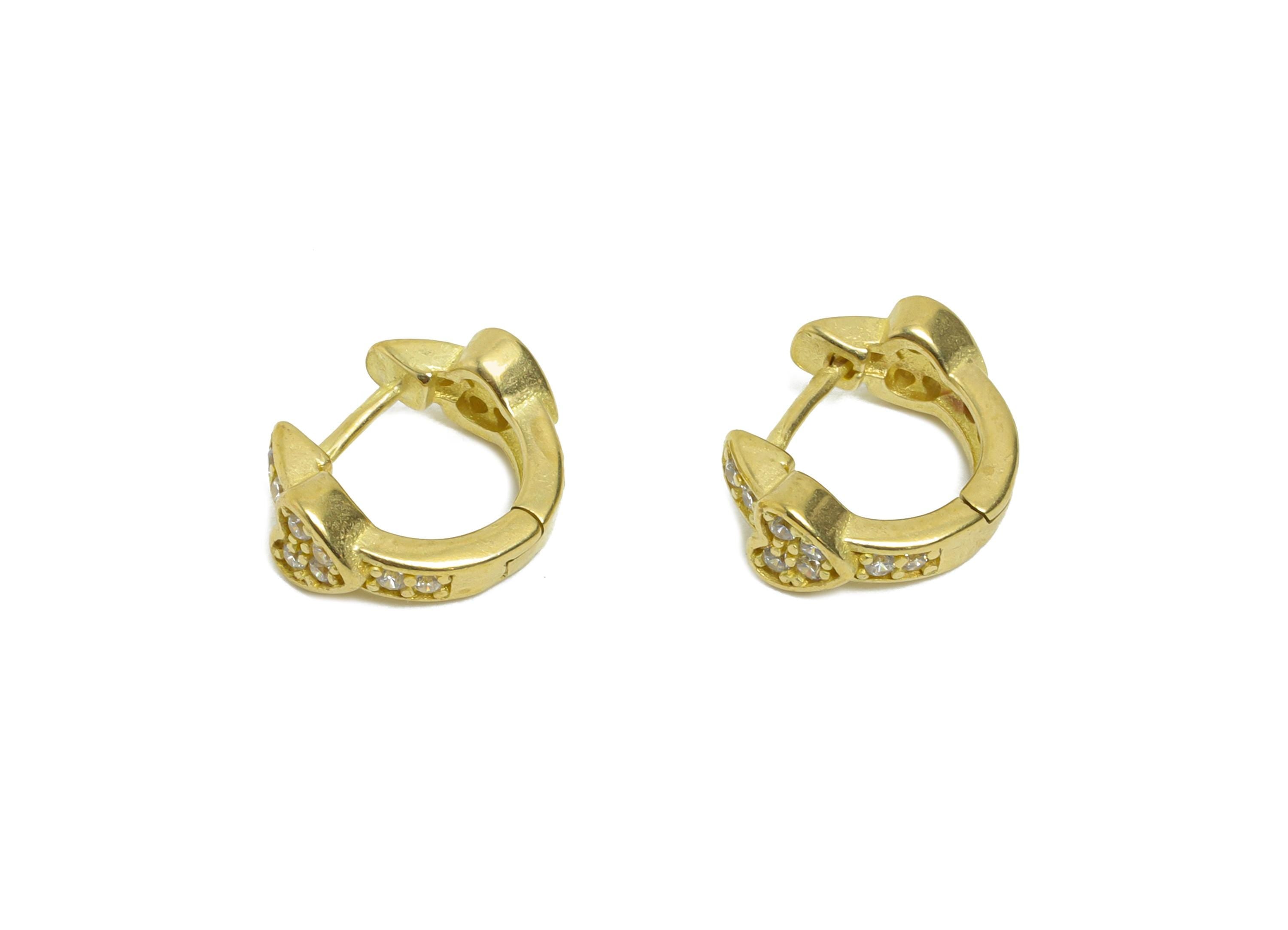 Brass CZ Heart Huggie Hoop Earring - Raw Brass Zircon Hoop Earring - Sparkling Huggie Hoop Clasp - Everyday Wear - 11.67x11.03x2mm - PP11330 - DOMEDBAZAAR