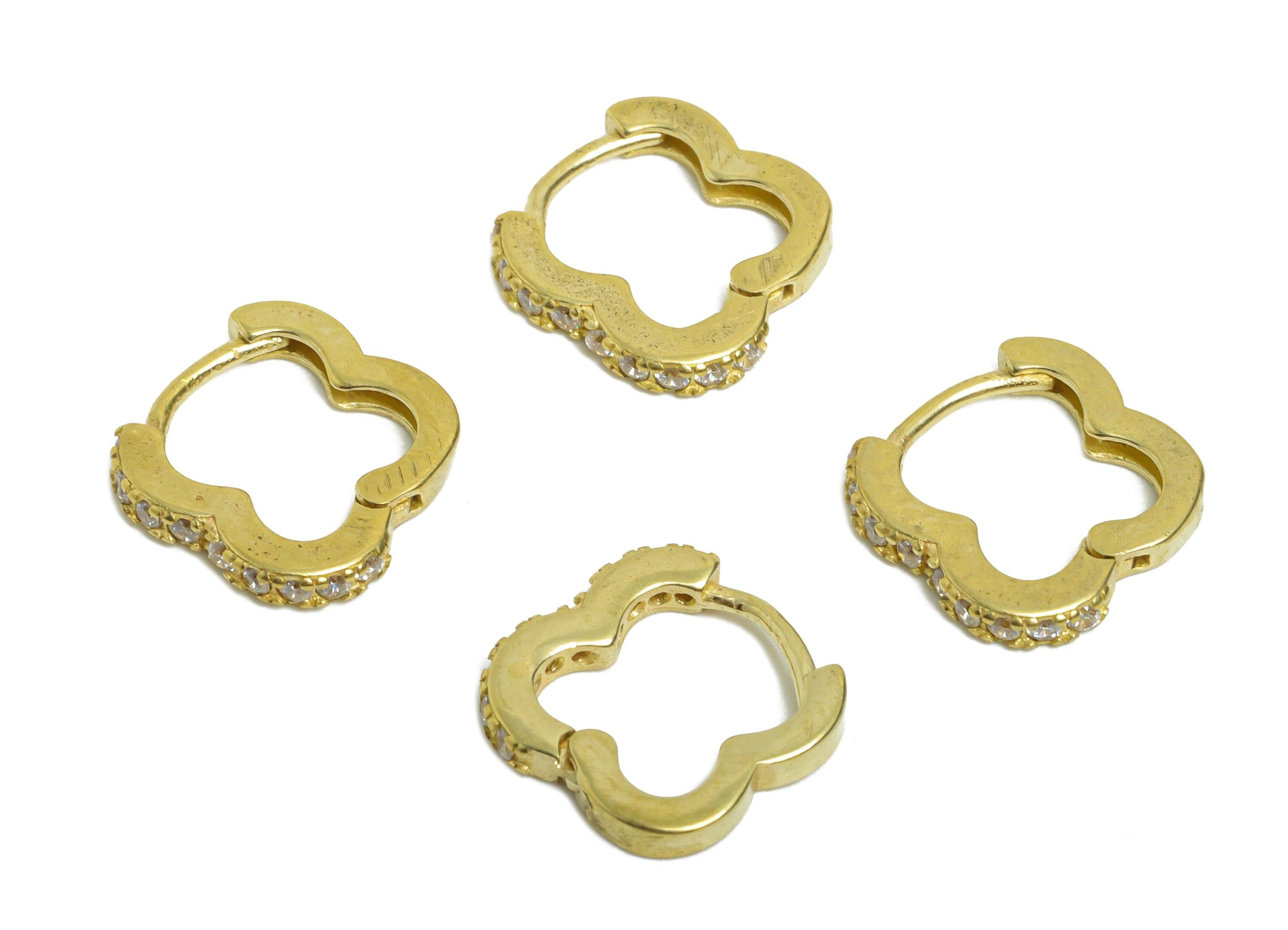 Brass CZ Flower Huggie Hoop Earrings - Raw Brass Modern Zircon Hoop Earring - Gemstone Huggie Hoop Earring - 9.63x7.68x5mm - PP11358 - DOMEDBAZAAR