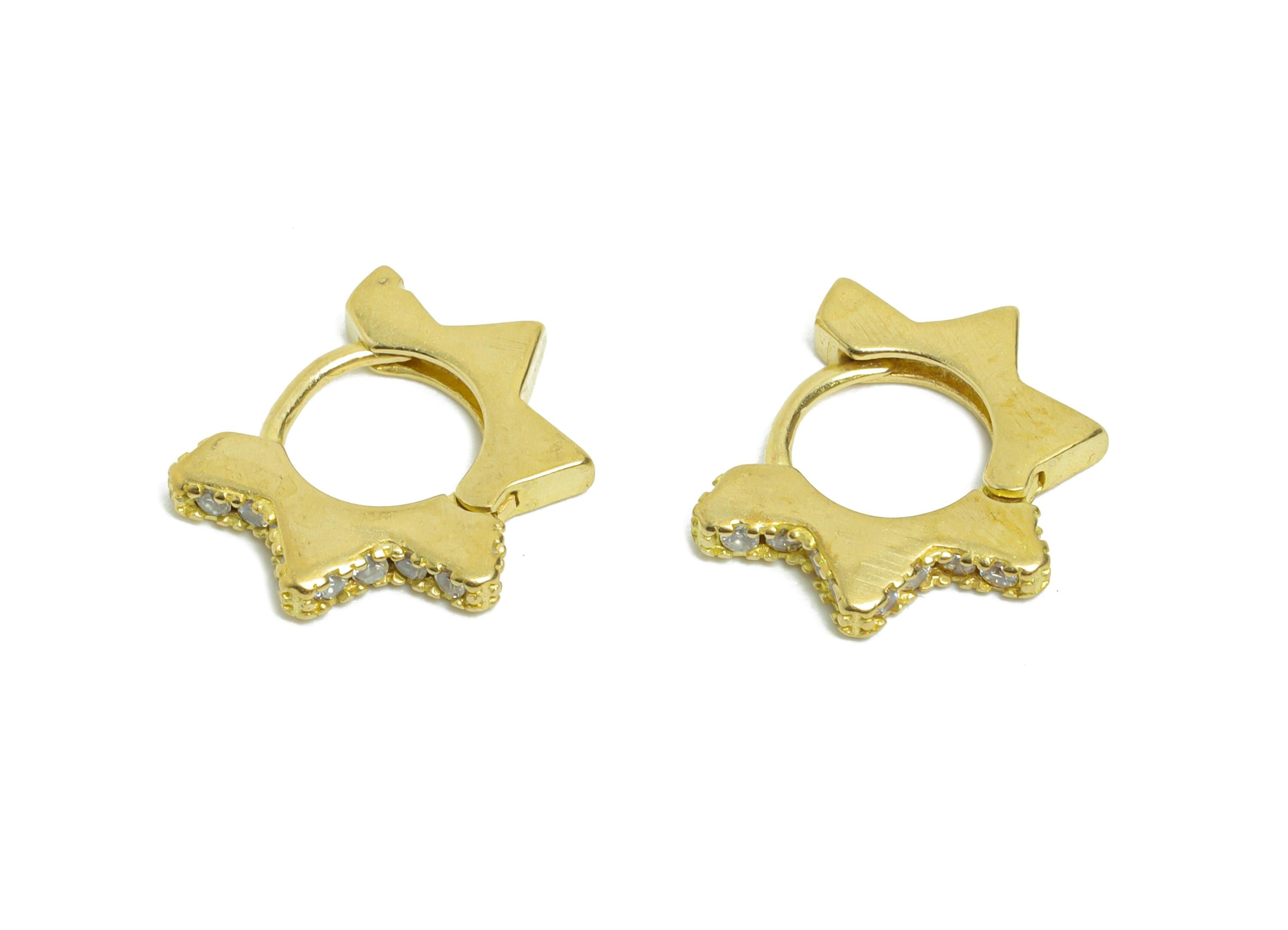 Brass CZ Star Huggie Hoop Earring - Raw Brass Zircon Hoop Earring - Dainty Huggie Hoop Clasp - Everyday Wear - 13.18x10.91x1.91mm - PP11314 - DOMEDBAZAAR