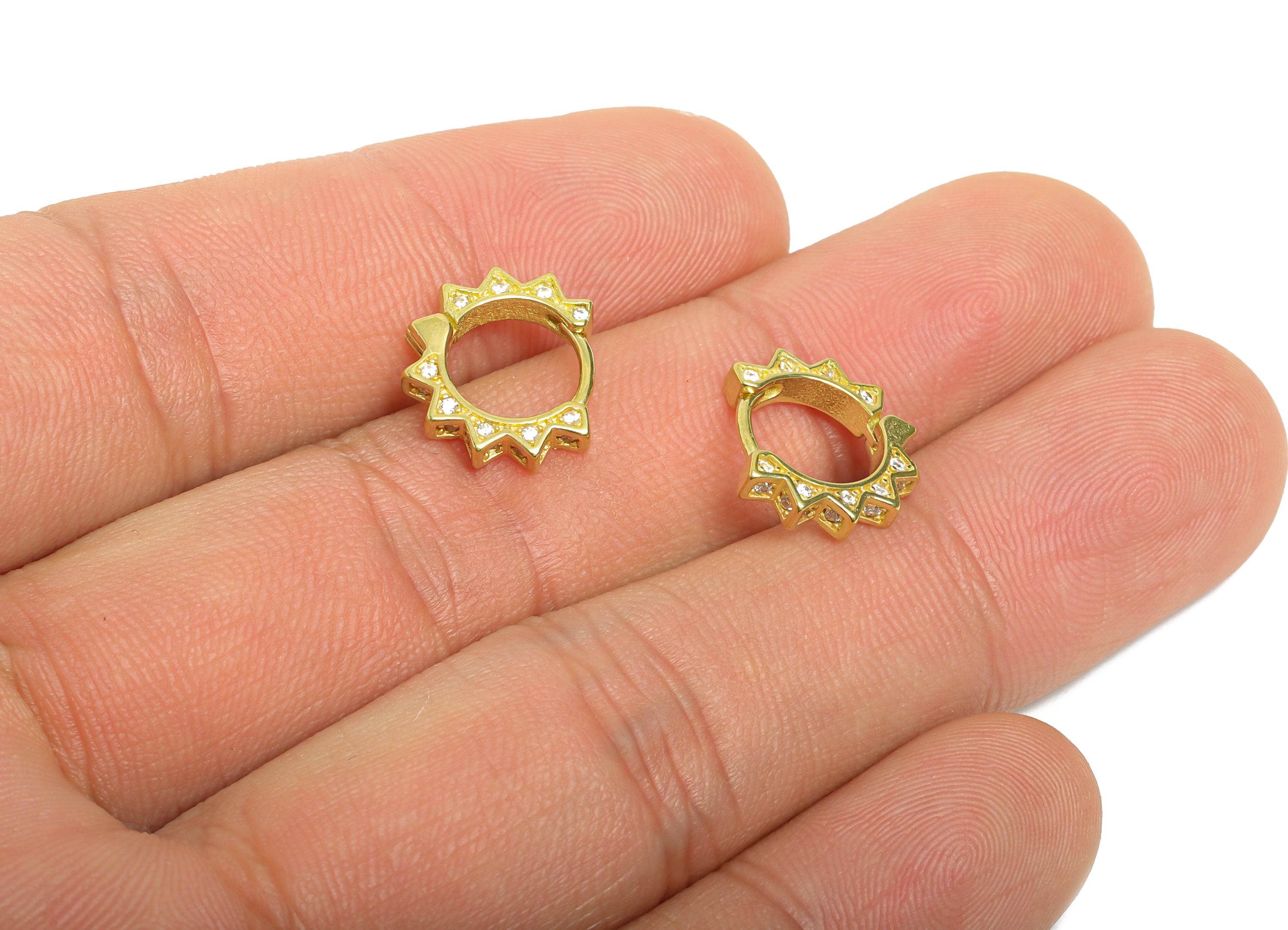 Brass CZ Floral Huggie Hoop Earring - Raw Brass Zircon Hoop Earring - Sunshine Huggie Hoop Clasp - Everyday Wear - 13x11x2.73mm - PP11289 - DOMEDBAZAAR