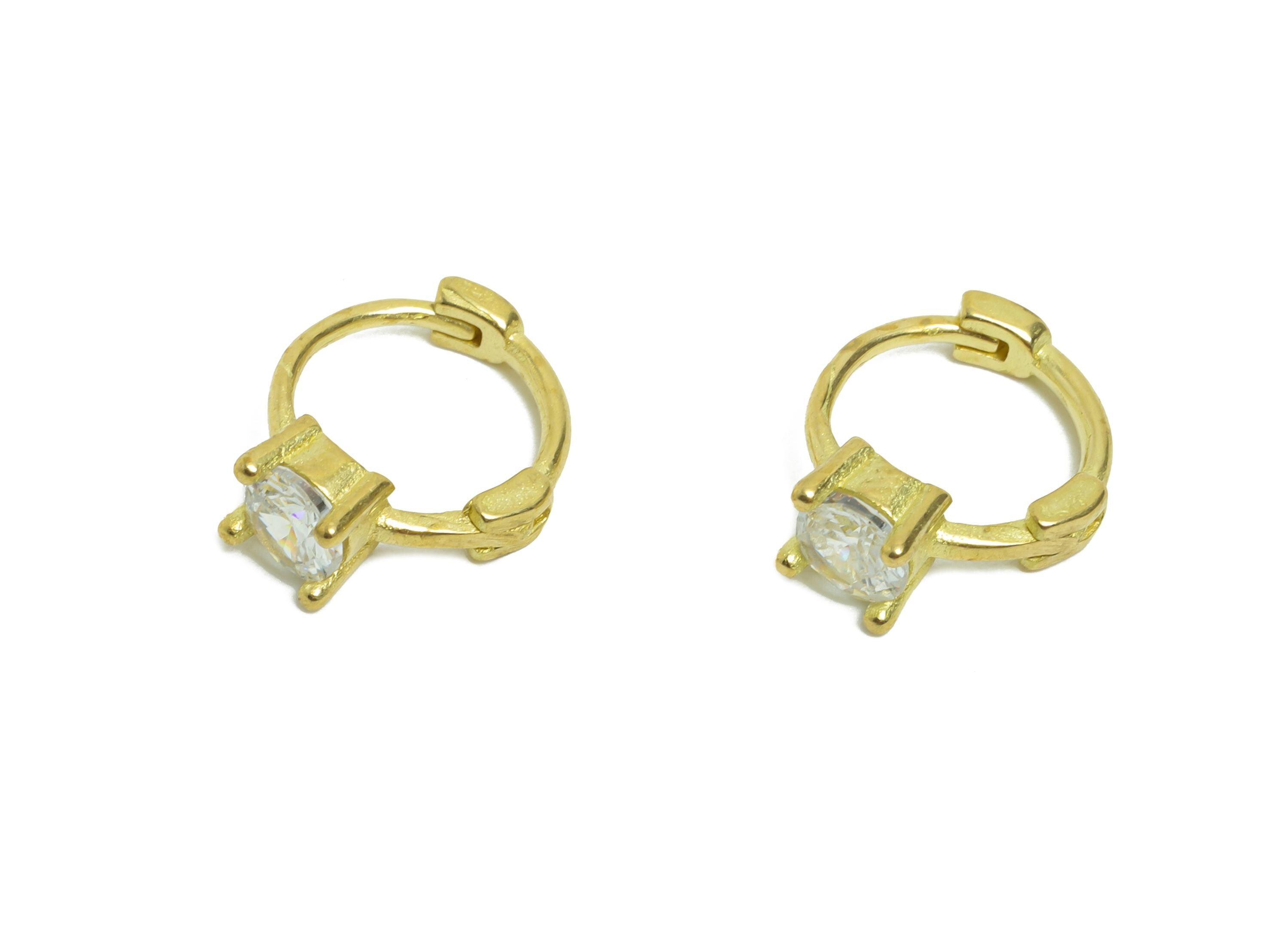 Brass CZ Huggie Hoop Earring - Raw Brass Ring Cubic Zircon Hoop Earring - Brass Huggie Hoop Clasp - Everyday Wear - 12.5x10x4.15mm- PP11307 - DOMEDBAZAAR
