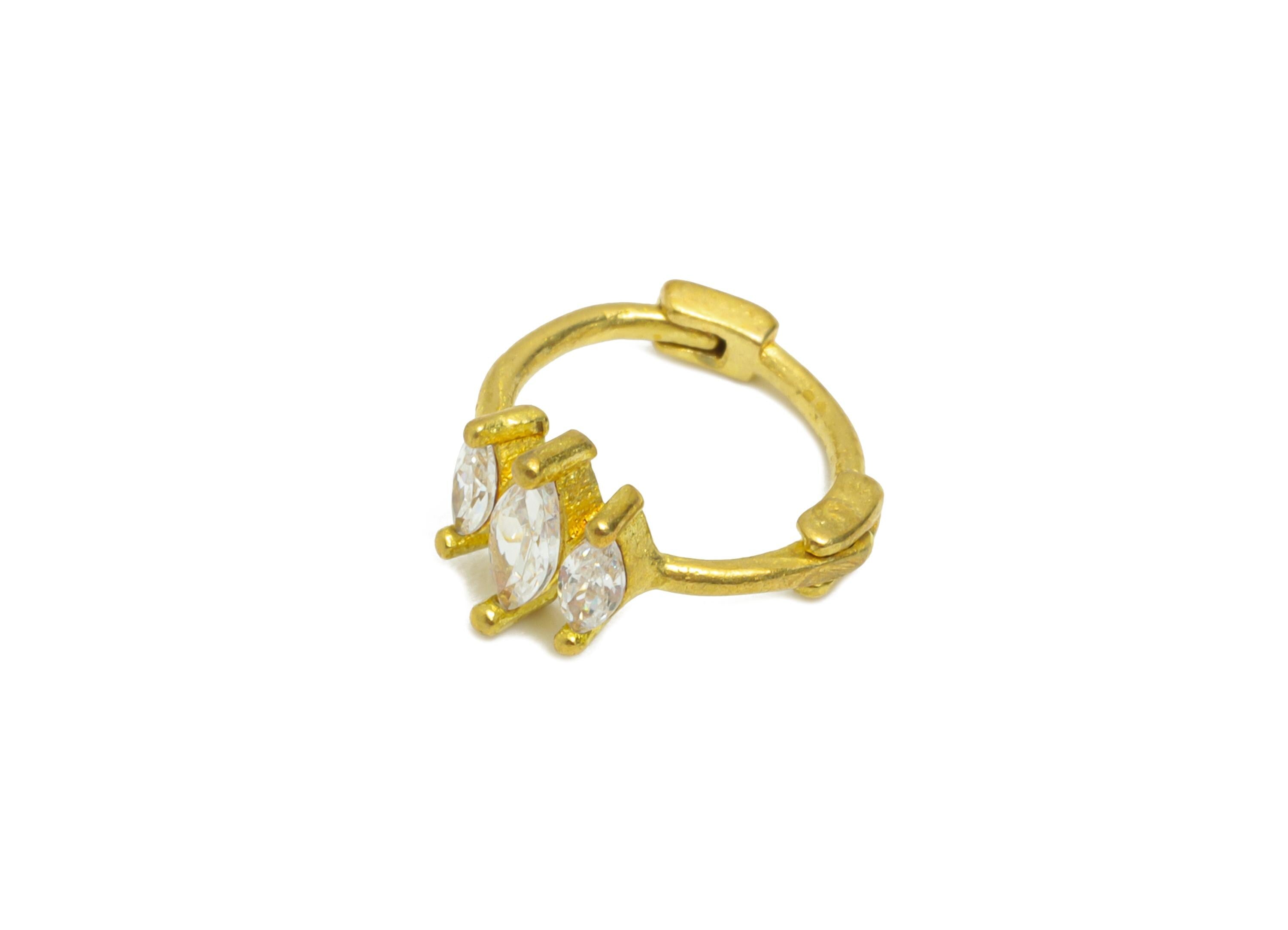 Brass CZ Huggie Hoop Earring - Mini Raw Brass Marquise Zircon Earring - Simple Huggie Hoop Clasp - Earring Finding - 10.4x9.34x5mm - PP11349 - DOMEDBAZAAR