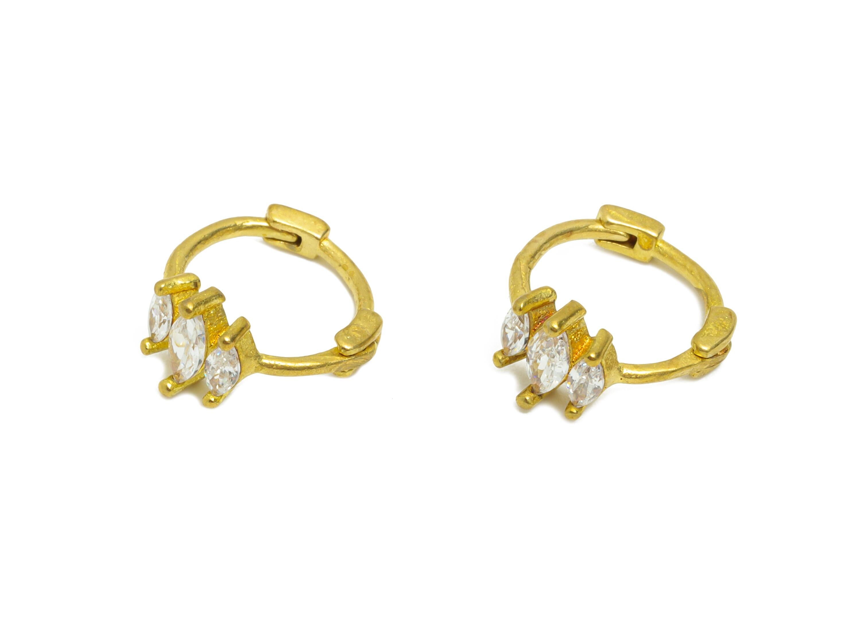 Brass CZ Huggie Hoop Earring - Mini Raw Brass Marquise Zircon Earring - Simple Huggie Hoop Clasp - Earring Finding - 10.4x9.34x5mm - PP11349 - DOMEDBAZAAR