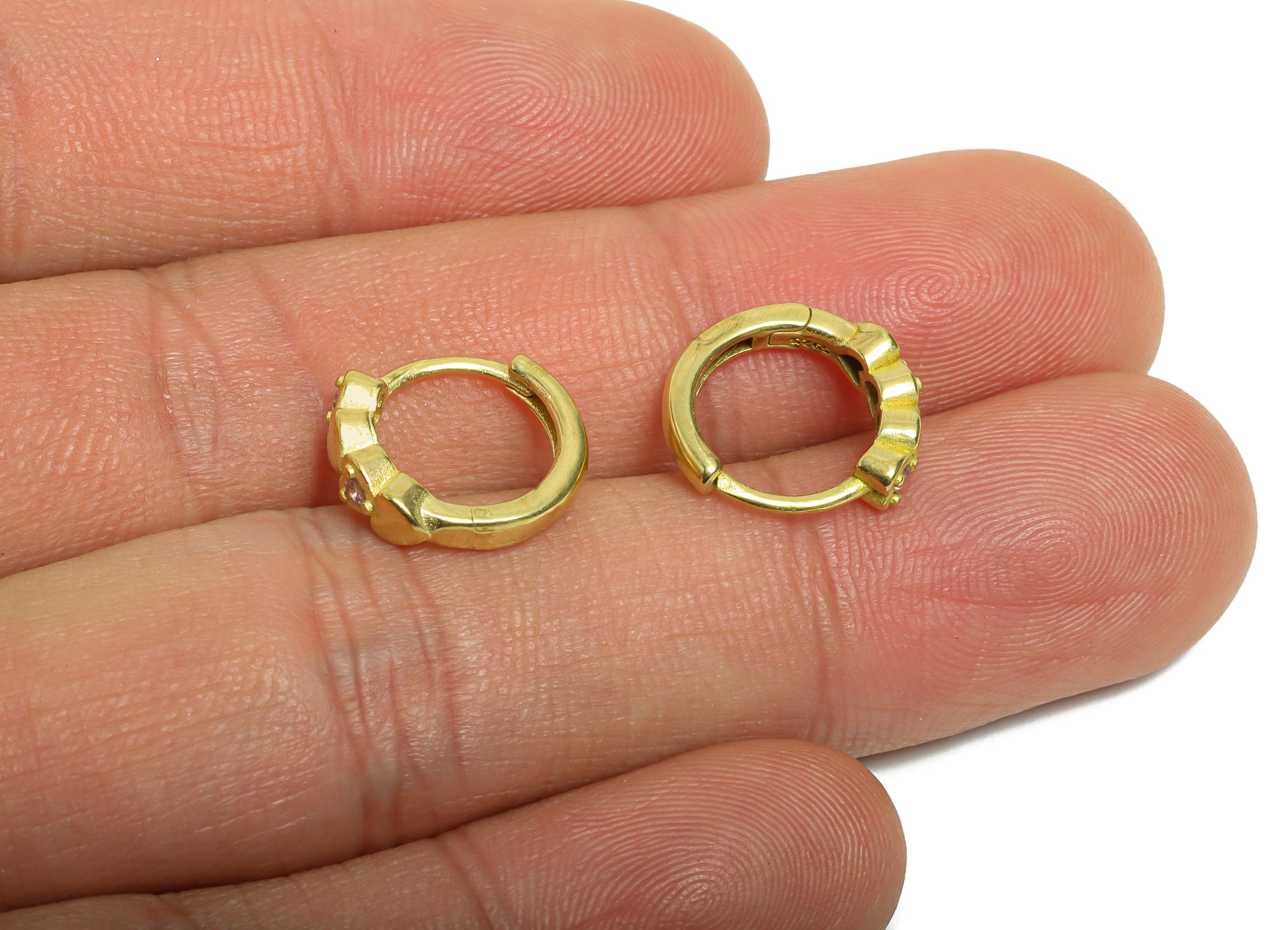 Brass CZ Heart Huggie Hoop Earring - Mini Raw Brass Heart Bead Zircon Earring - Simple Hoop Clasp - Earring Finding - 13x12x3.37mm - PP11319 - DOMEDBAZAAR