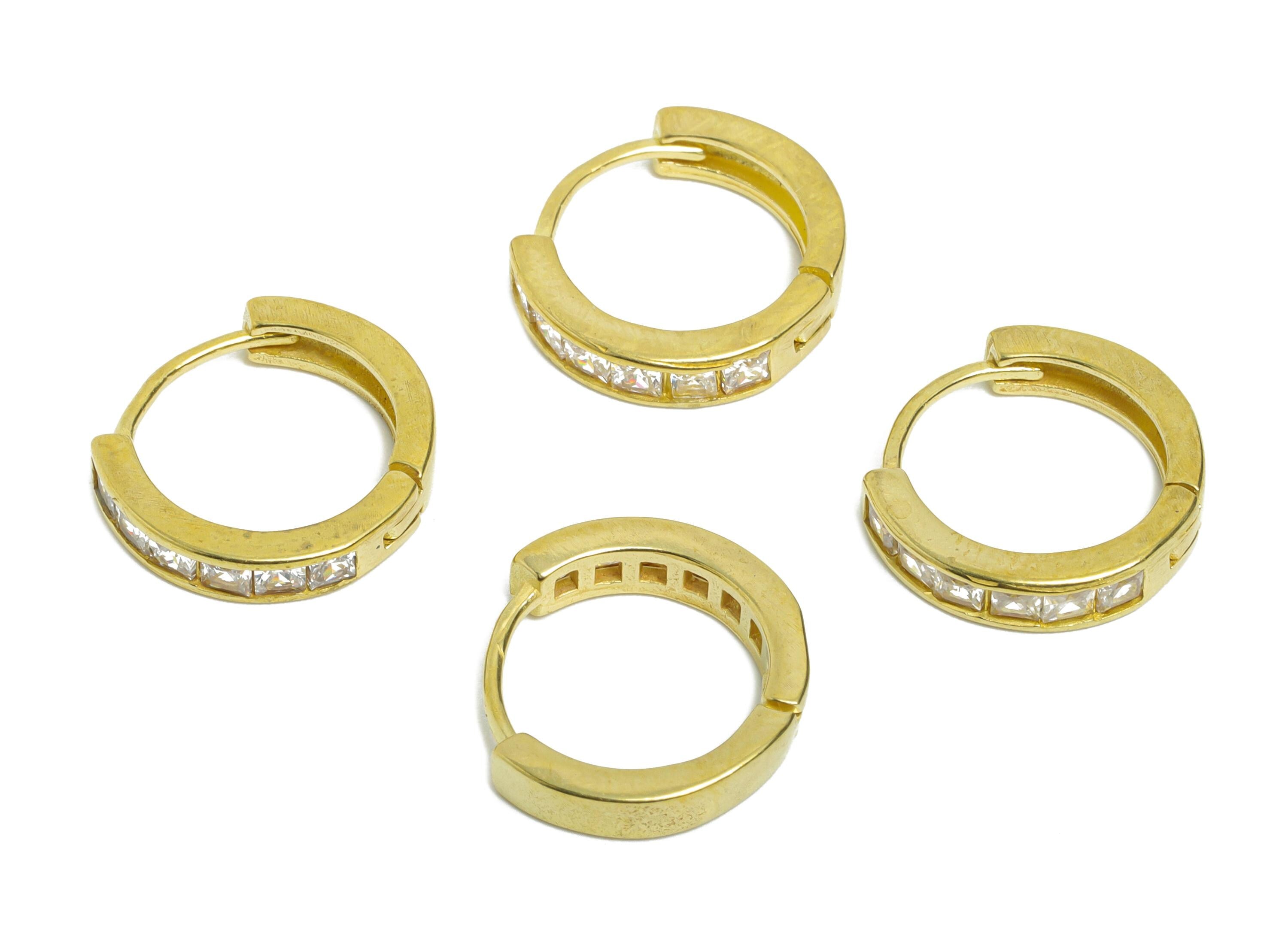 Brass CZ Huggie Hoop Earring - Raw Brass Modern Zircon Hoop Earring - Dainty Huggie Hoop Clasp - Jewelry Finding - 13.6x12x2.93mm- PP11291 - DOMEDBAZAAR