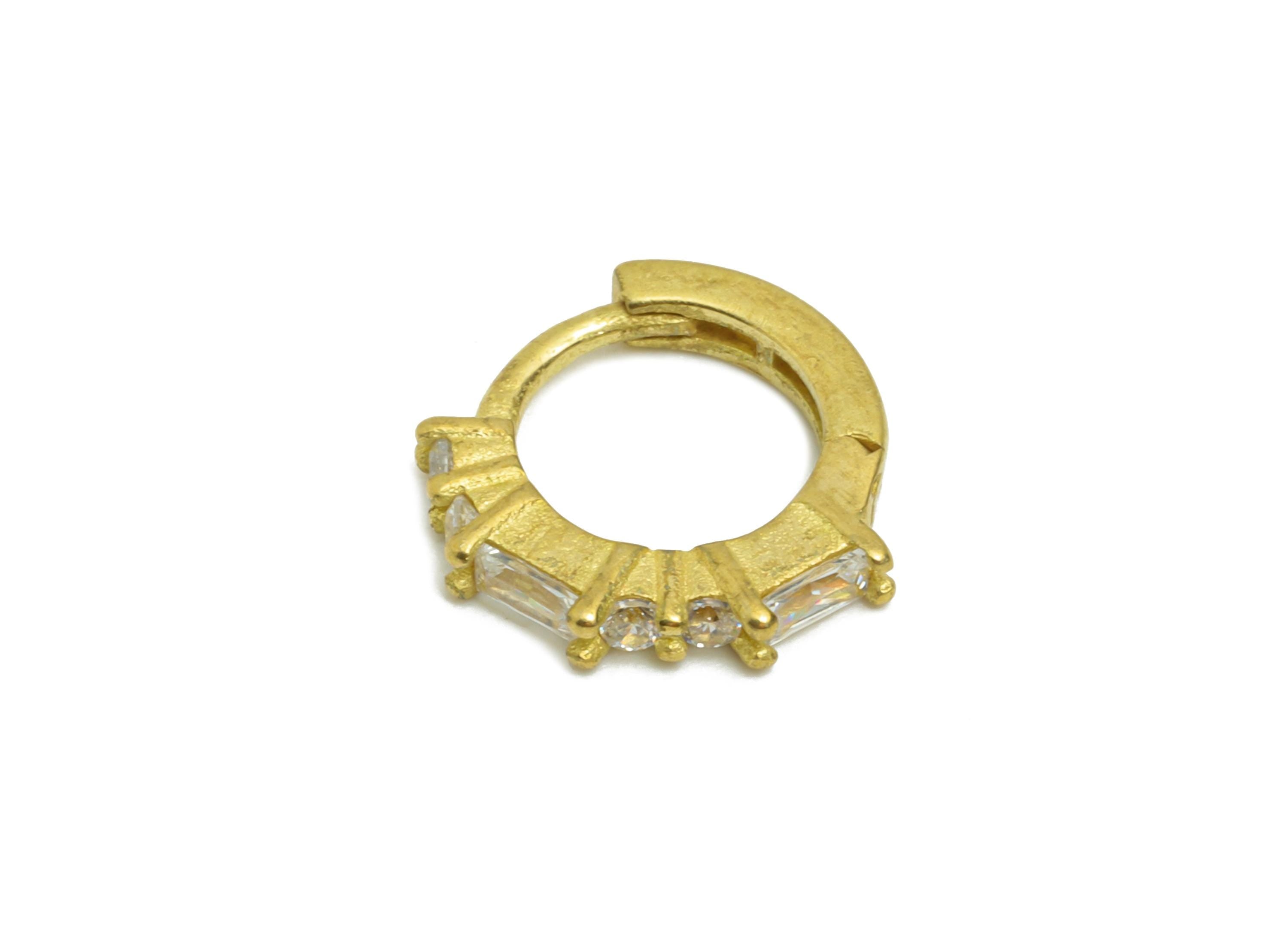 Brass CZ Huggie Hoop Earrings - Raw Brass Geometric Zircon Earrings - Classic Huggie Hoop Clasps - Everyday Wear - 11.24x10.86x2mm - PP11347