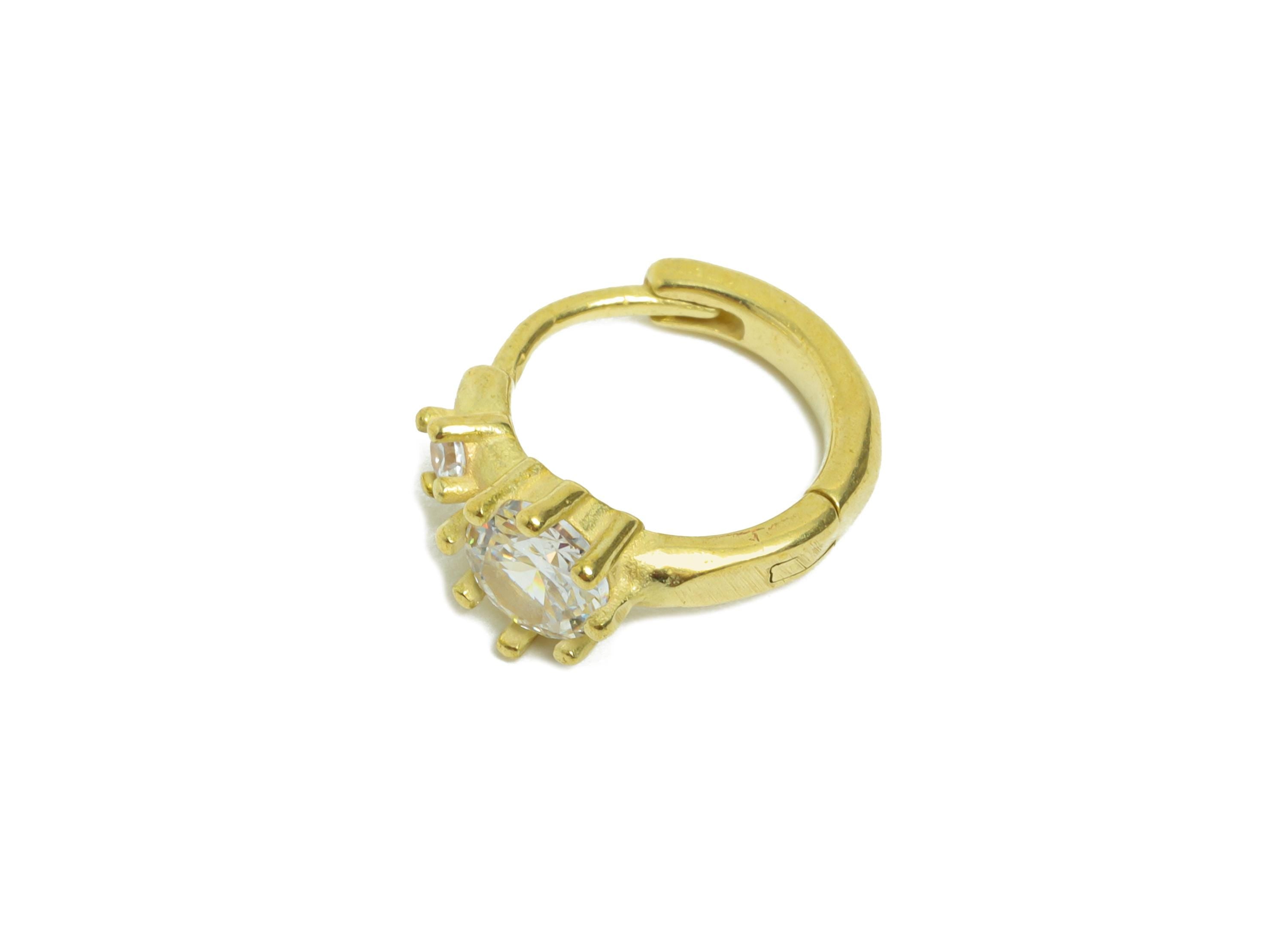 Brass CZ Huggie Hoop Earrings - Raw Brass Dainty Cubic Zircon Earrings - Classic Huggie Hoop Clasps - Everyday Wear - 13x11x5mm - PP11263