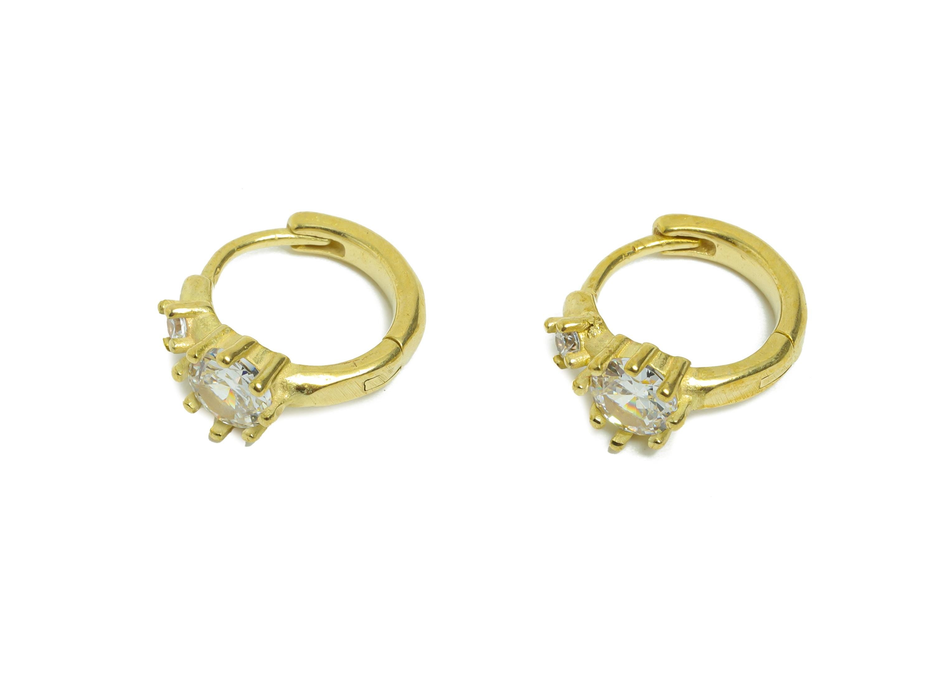 Brass CZ Huggie Hoop Earrings - Raw Brass Dainty Cubic Zircon Earrings - Classic Huggie Hoop Clasps - Everyday Wear - 13x11x5mm - PP11263