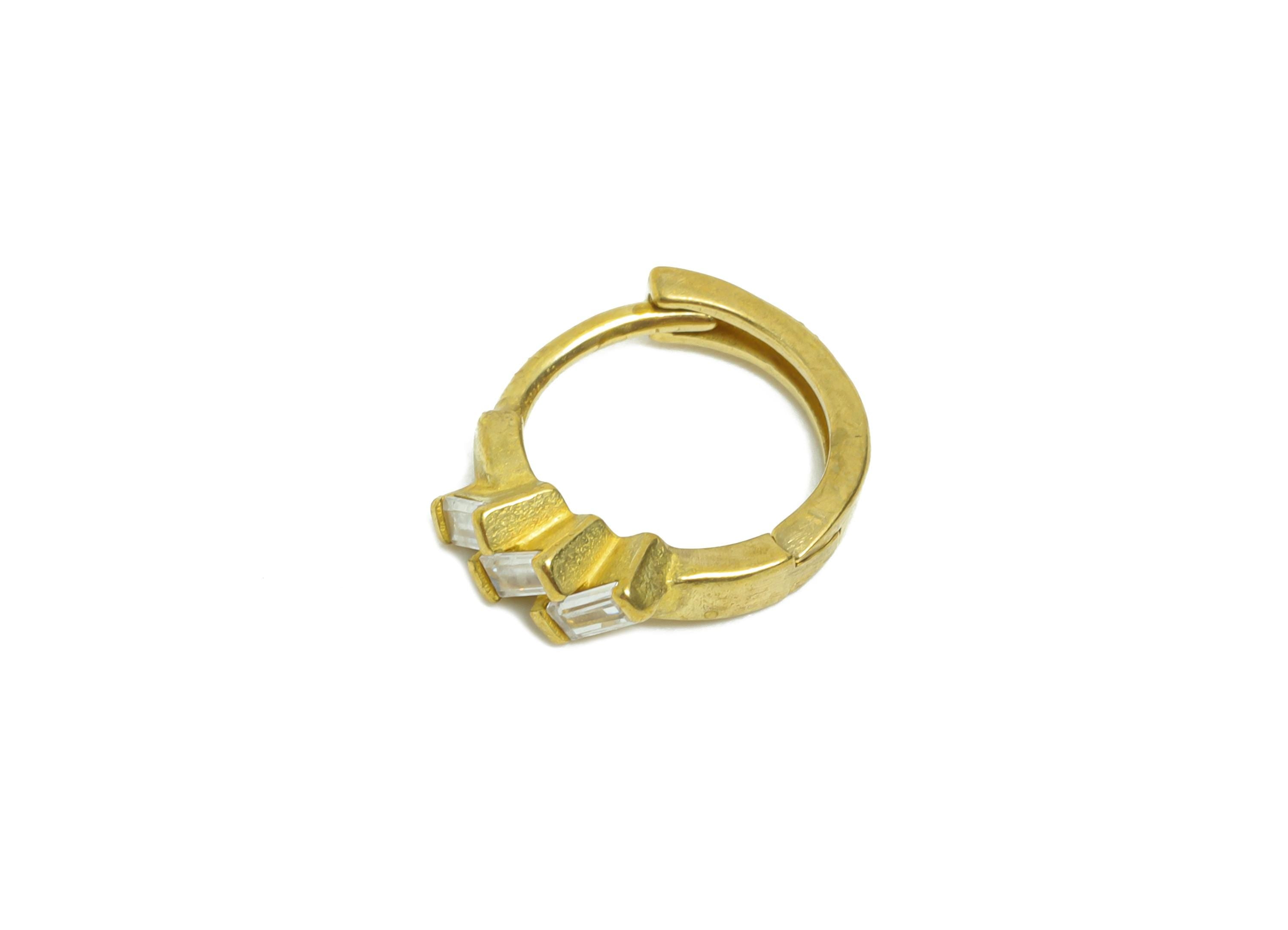 Brass CZ Huggie Hoop Earrings - Raw Brass Geometric Zircon Earrings - Classic Huggie Hoop Clasps - Everyday Wear - 13.71x12x3mm - PP11269