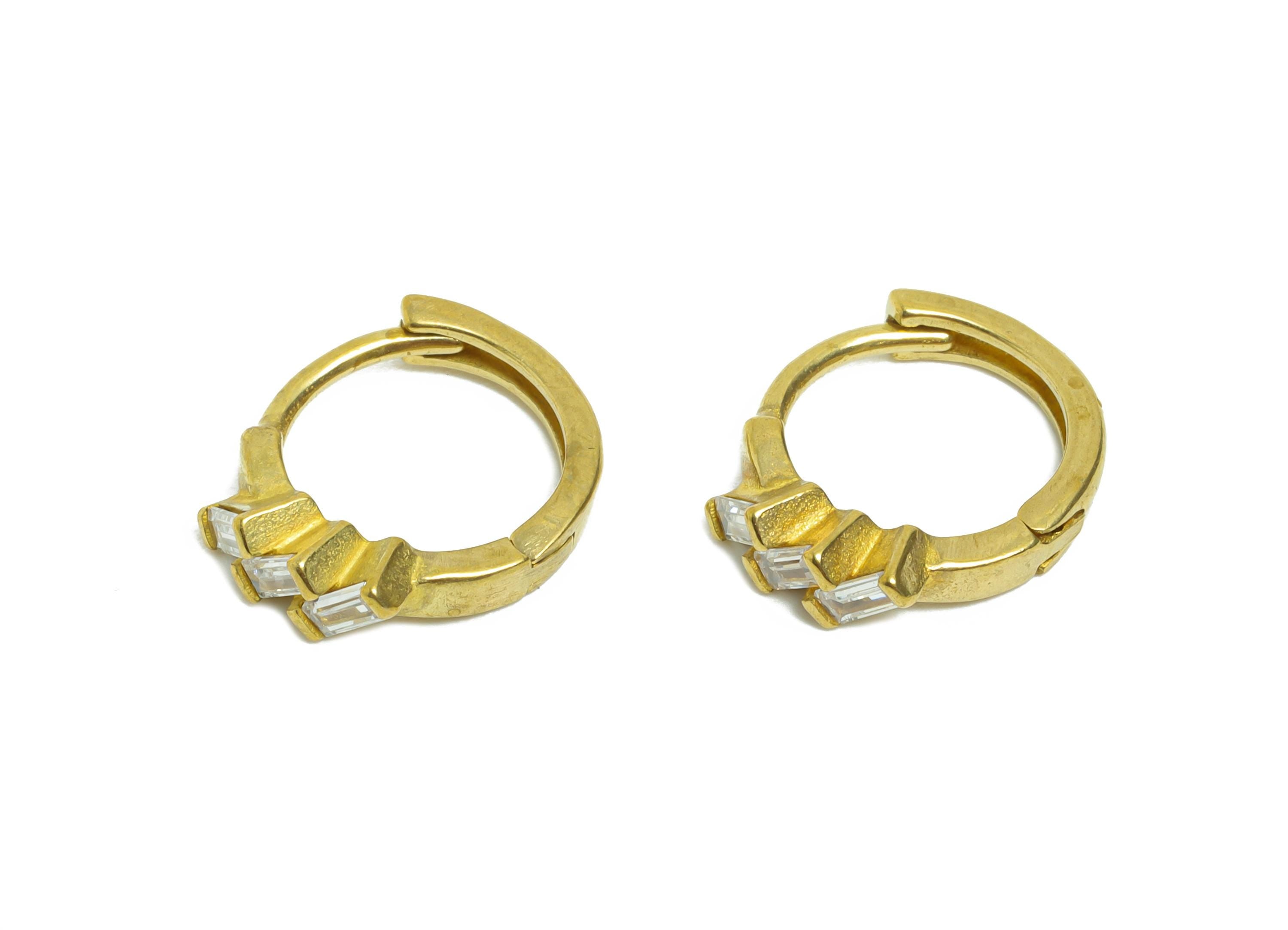 Brass CZ Huggie Hoop Earrings - Raw Brass Geometric Zircon Earrings - Classic Huggie Hoop Clasps - Everyday Wear - 13.71x12x3mm - PP11269