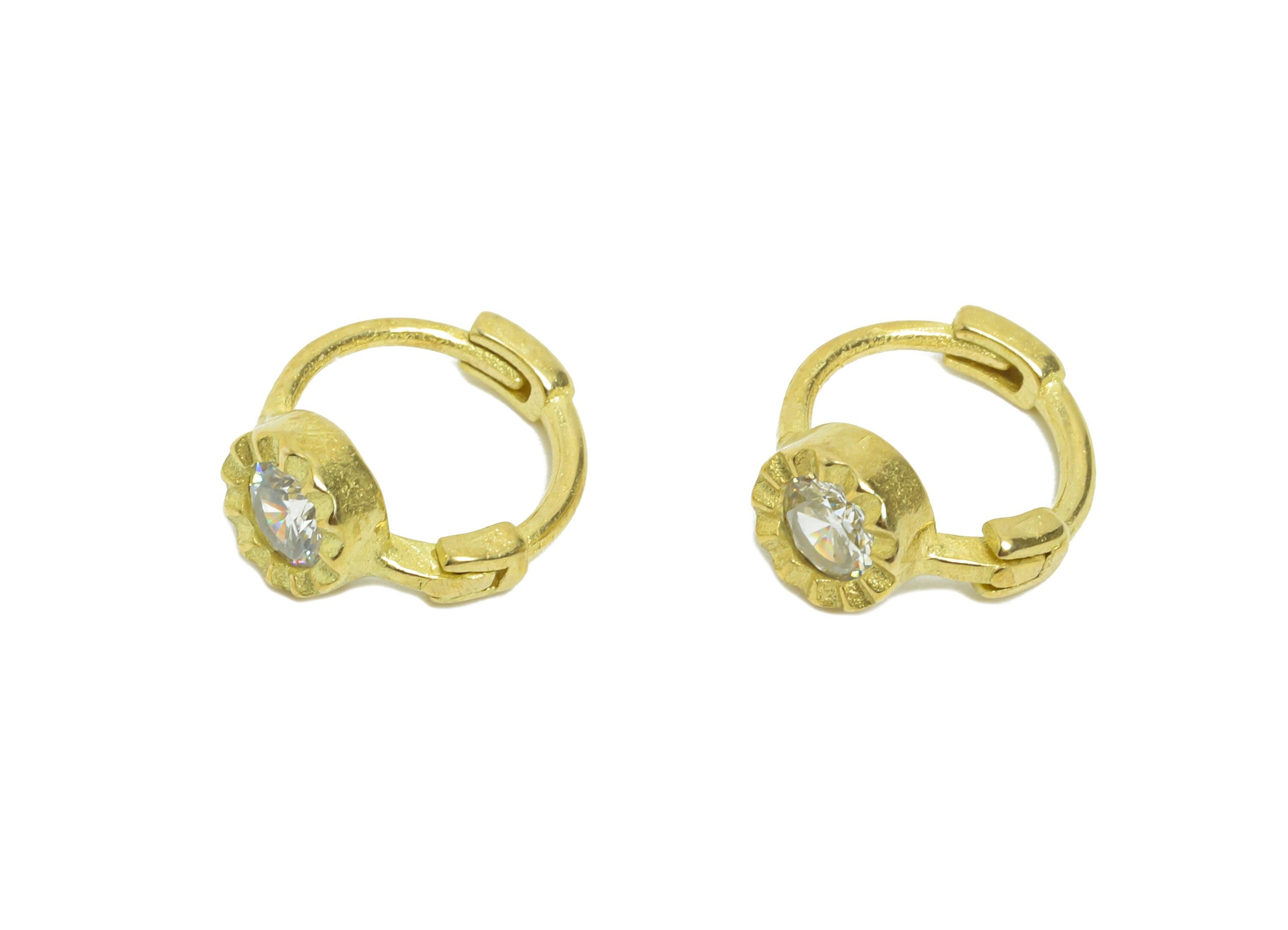 Brass CZ Huggie Hoop Earring - Raw Brass Ring Clear Cubic Zircon Hoop Earring - Brass Huggie Hoop - Everyday Wear - 11.2x9.46x5mm- PP11340 - DOMEDBAZAAR