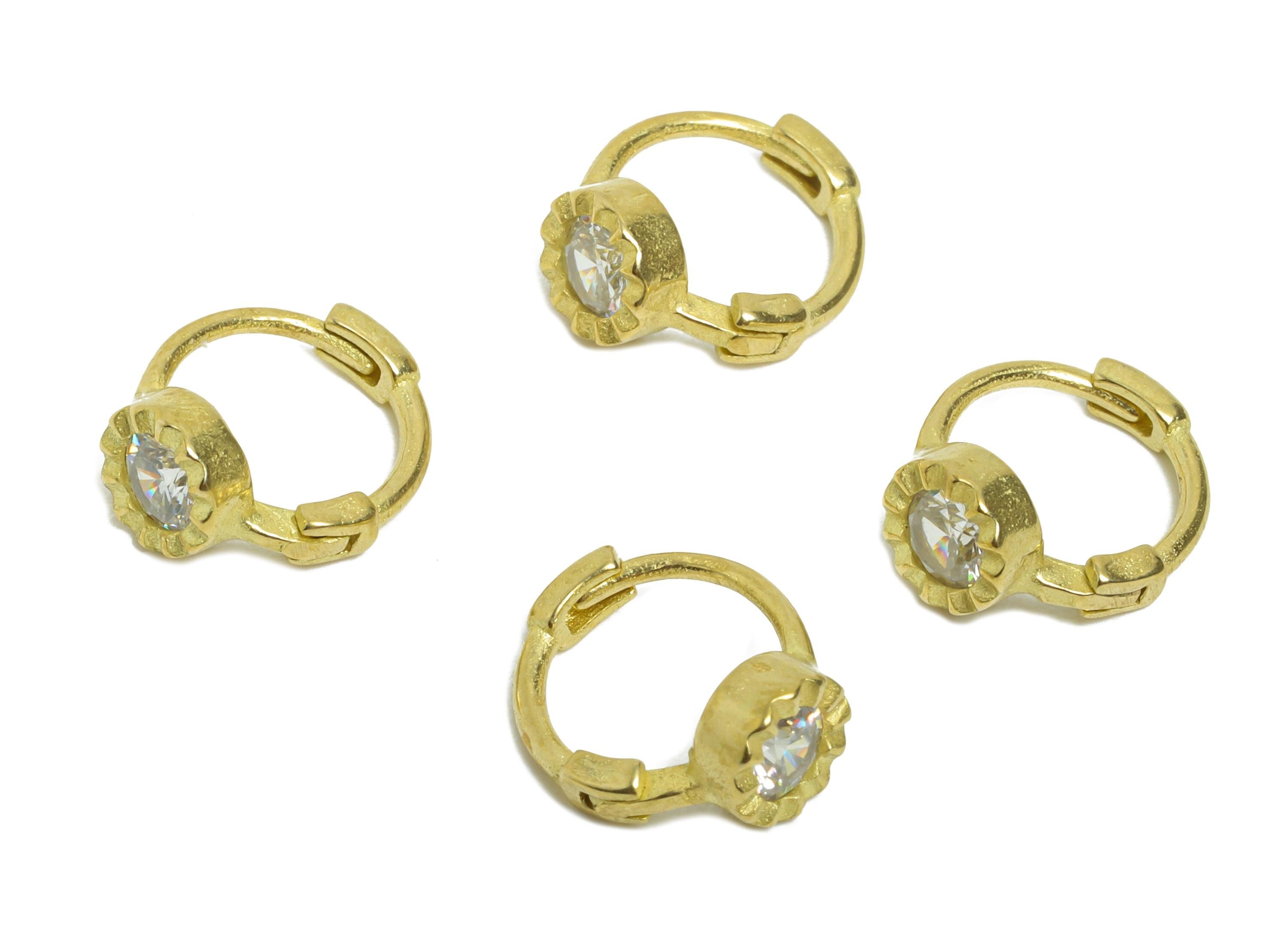 Brass CZ Huggie Hoop Earring - Raw Brass Ring Clear Cubic Zircon Hoop Earring - Brass Huggie Hoop - Everyday Wear - 11.2x9.46x5mm- PP11340 - DOMEDBAZAAR