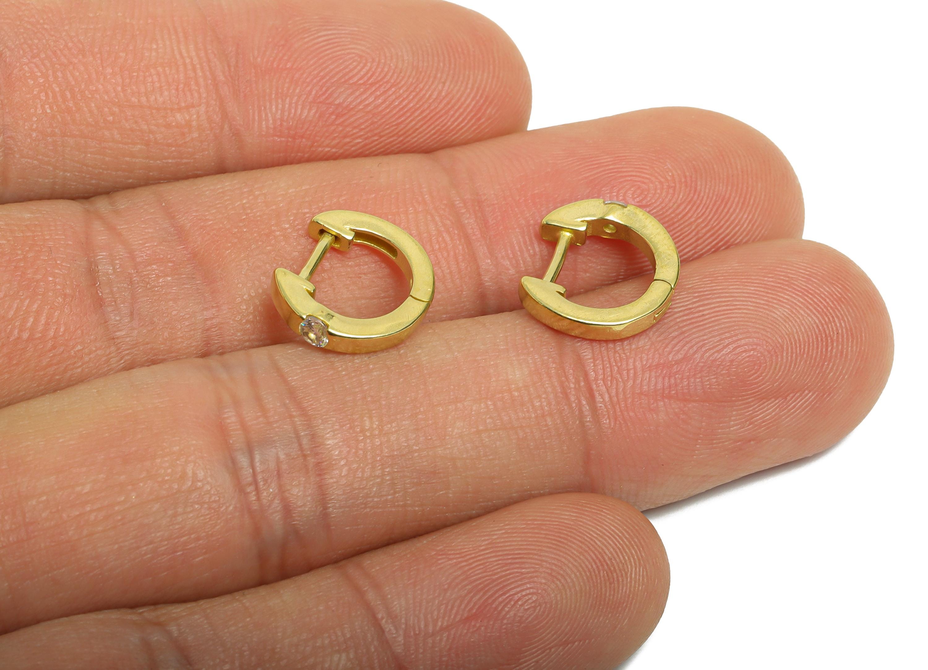 Brass CZ Huggie Hoop Earrings - Raw Brass Dainty Cubic Zircon Earrings - Minimalist Huggie Hoop - Everyday Wear - 12.17x11x2.52mm - PP11327 - DOMEDBAZAAR