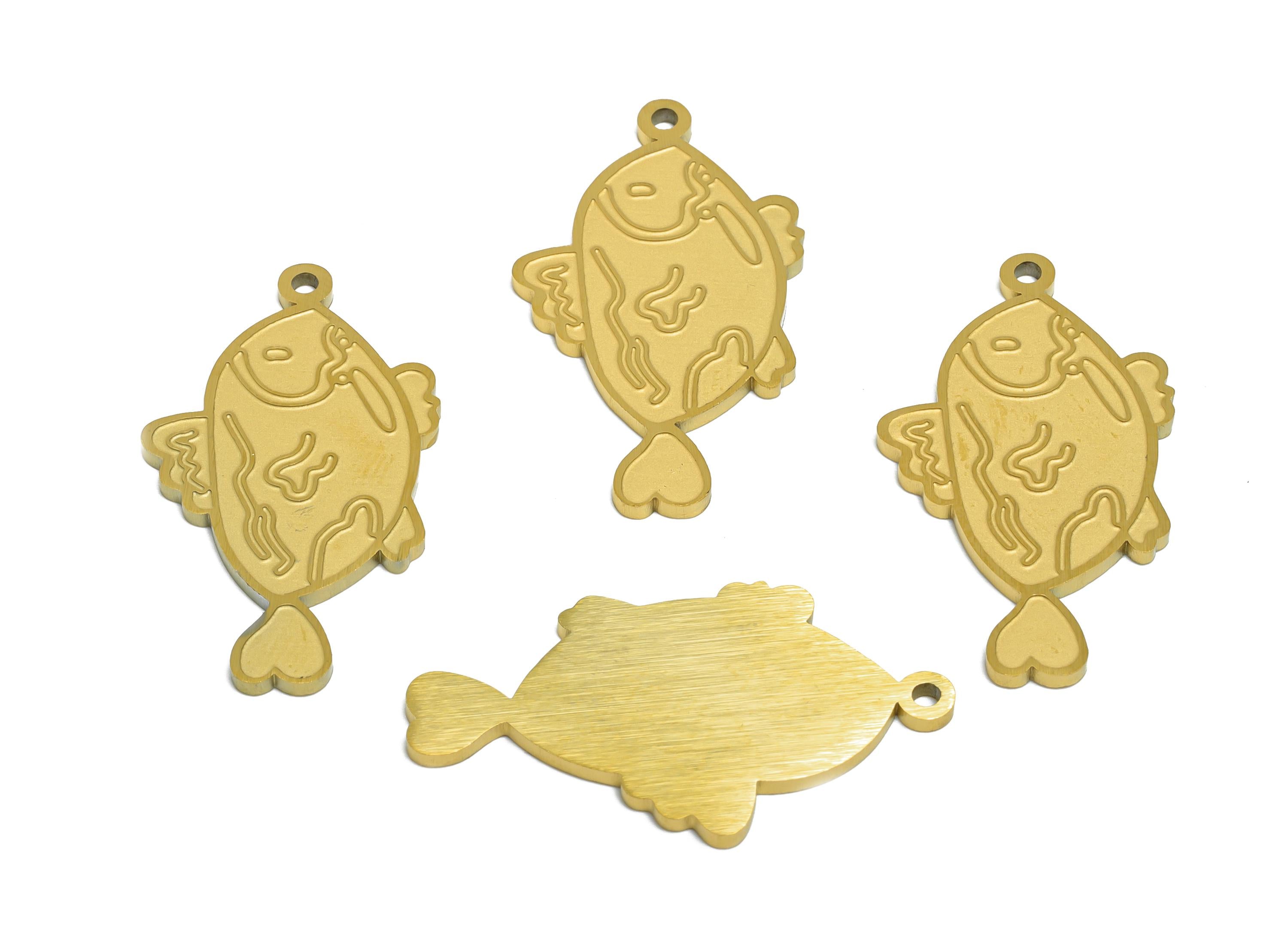 Steel Novelty Fish Charm - Textured Marine Life Pendant - Customizable Cartoon Fish Pendant - Real Vacuum Plating - 29x16x1.5mm - SS2743 - DOMEDBAZAAR