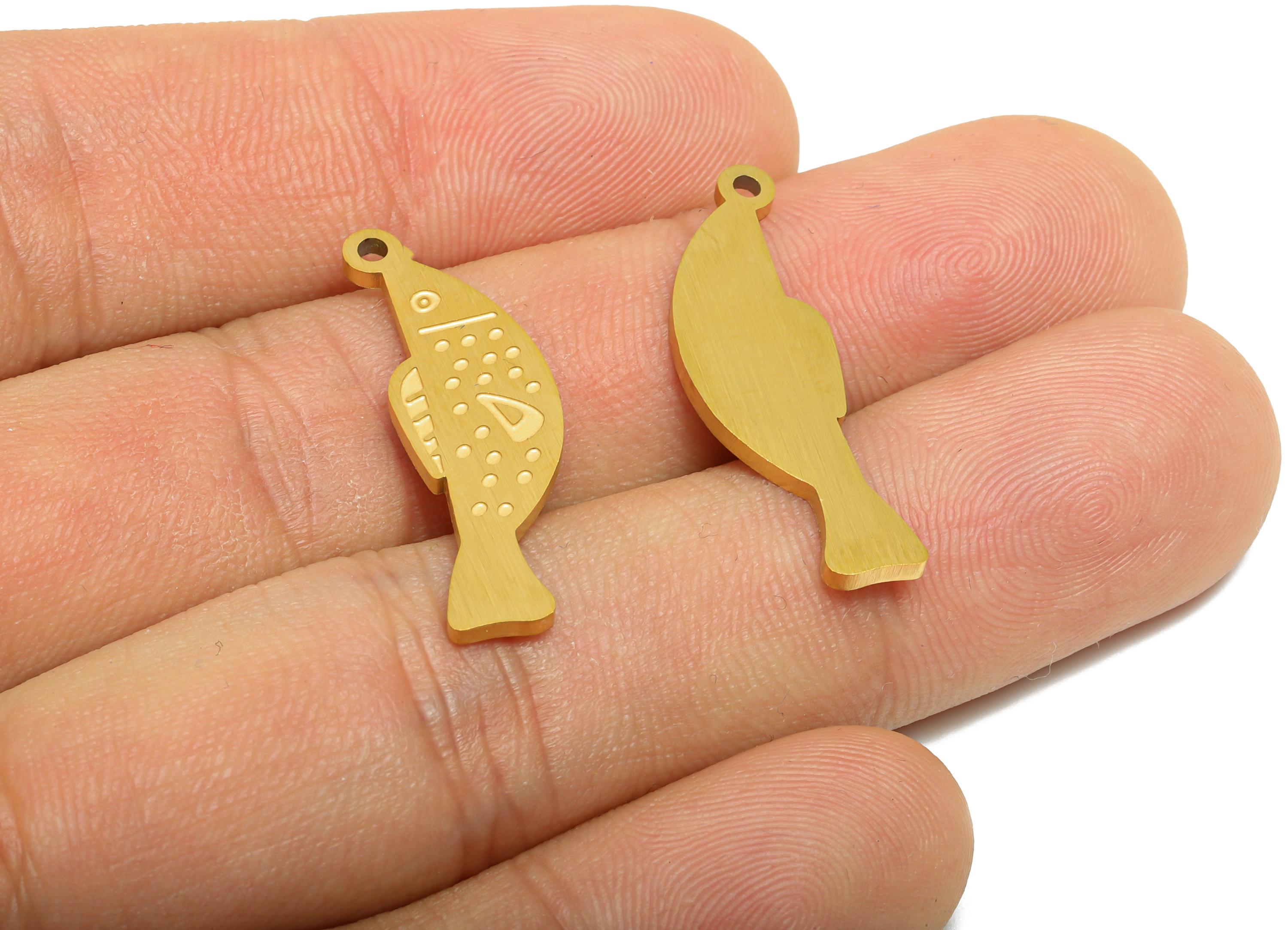 Steel Vertical Fish Pendant - Textured Marine Life Fish Pendant - Laser Cut Engraved Steel Charm - Real Vacuum Plating - 27x9x1mm - SS2736 - DOMEDBAZAAR