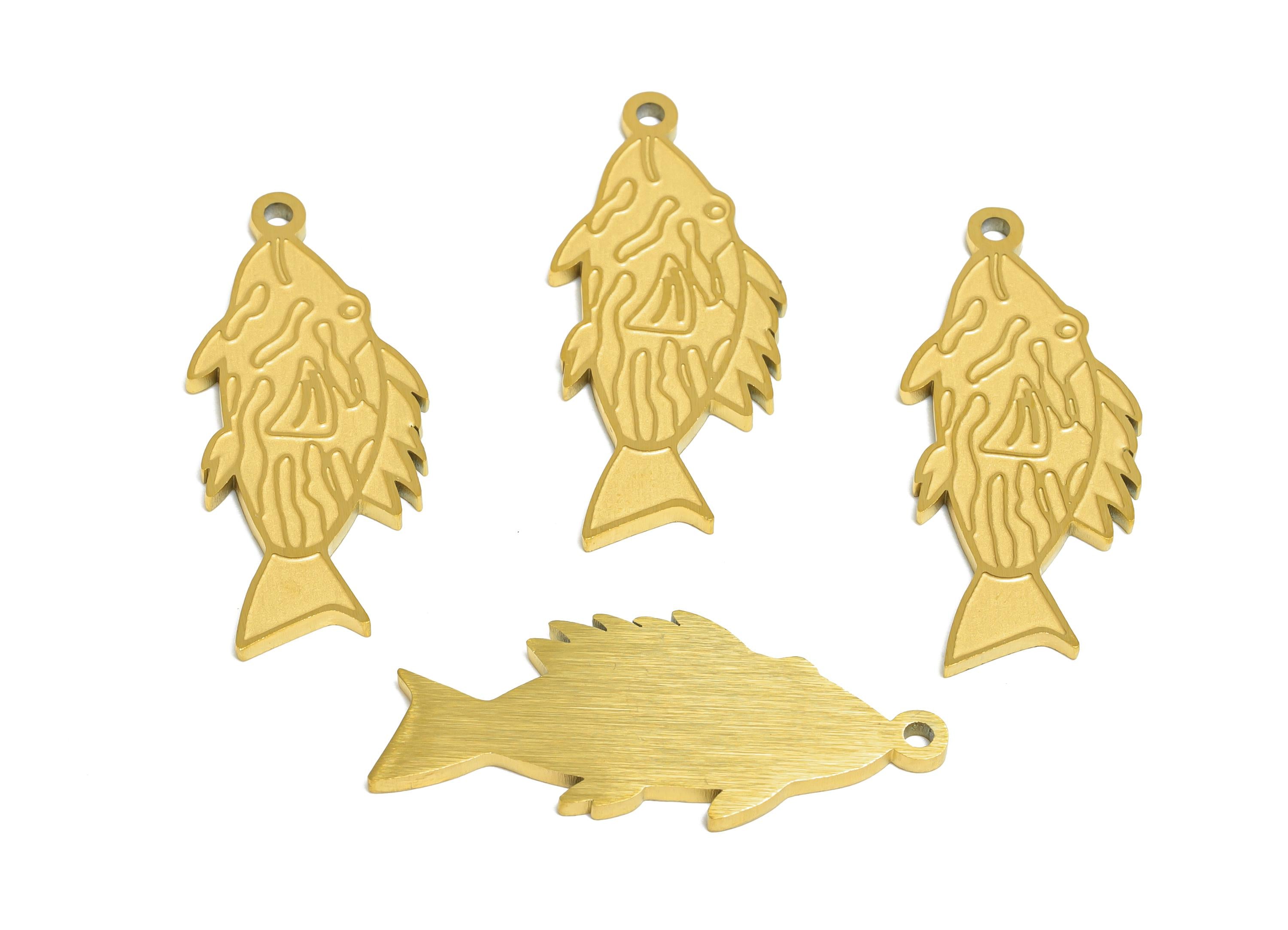 Steel Abstract Fish Pendant - Flat Marine Life Pendant - Customizable Modern Minimalist Charm - Real Vacuum Plating - 29x12x1mm - SS2742 - DOMEDBAZAAR