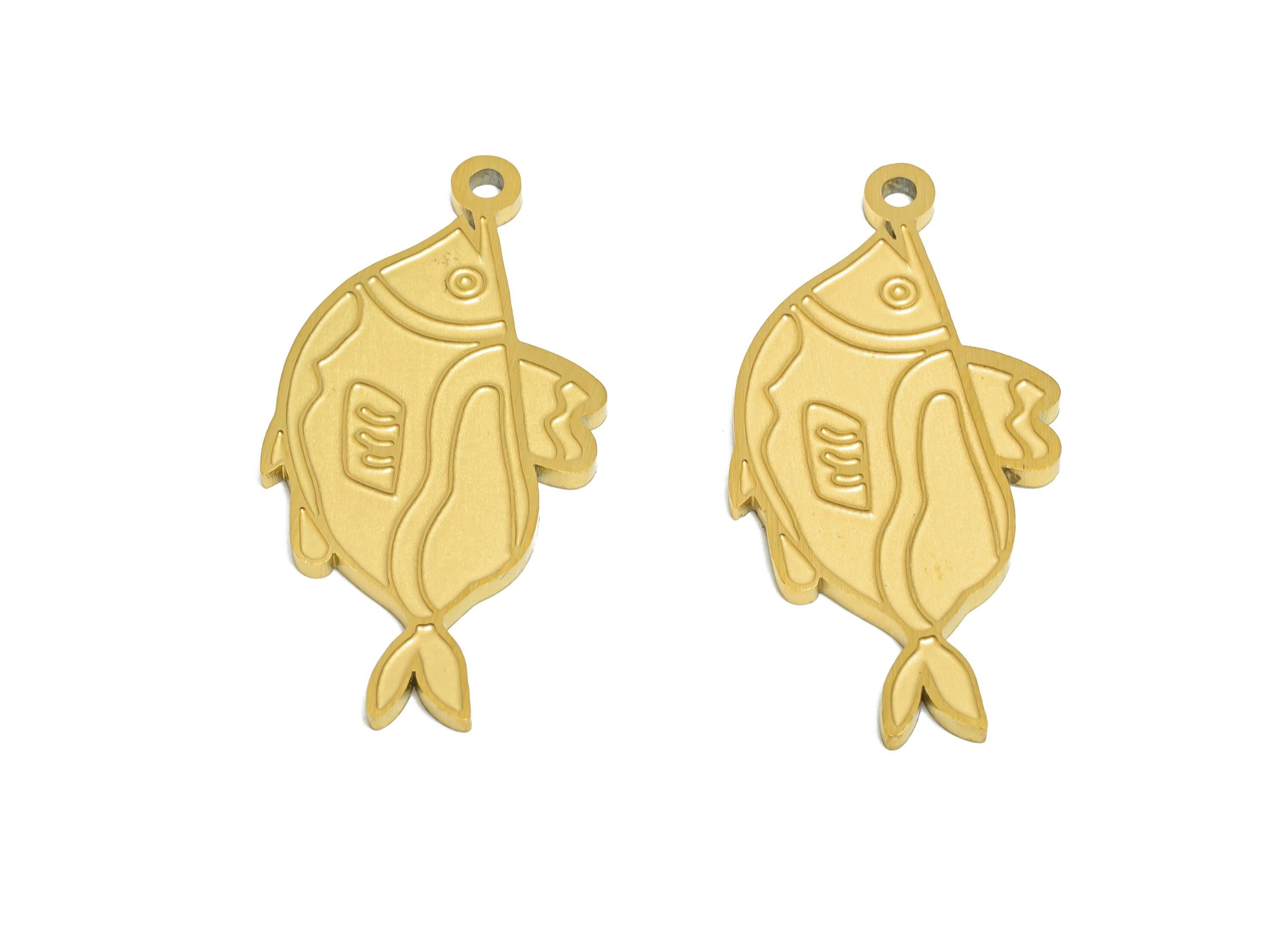 Steel Abstract Fish Pendant - Flat Marine Life Pendant - Customizable Modern Minimalist Charm - Real Vacuum Plating - 29x12x1mm - SS2740 - DOMEDBAZAAR