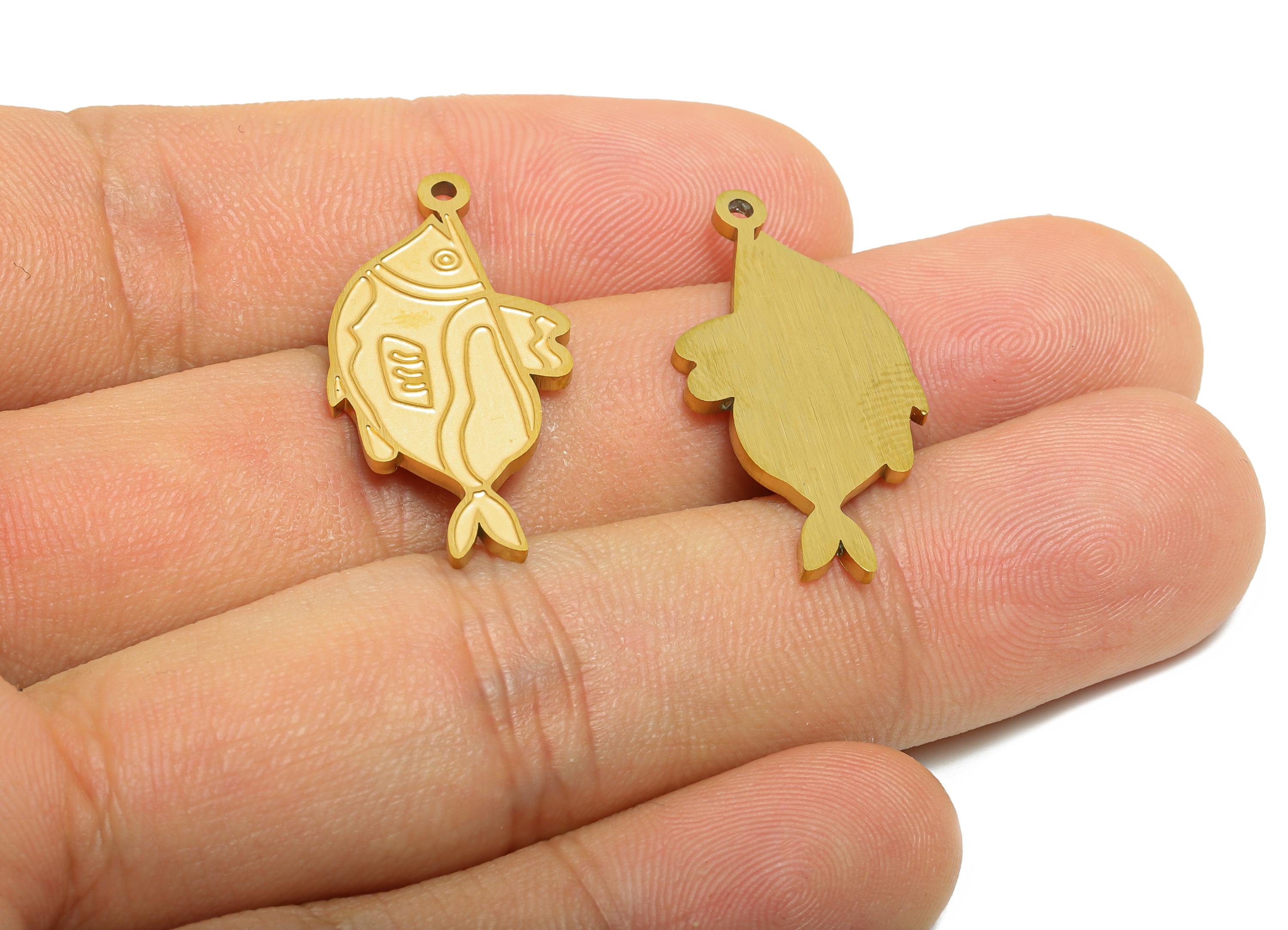 Steel Abstract Fish Pendant - Flat Marine Life Pendant - Customizable Modern Minimalist Charm - Real Vacuum Plating - 29x12x1mm - SS2740 - DOMEDBAZAAR