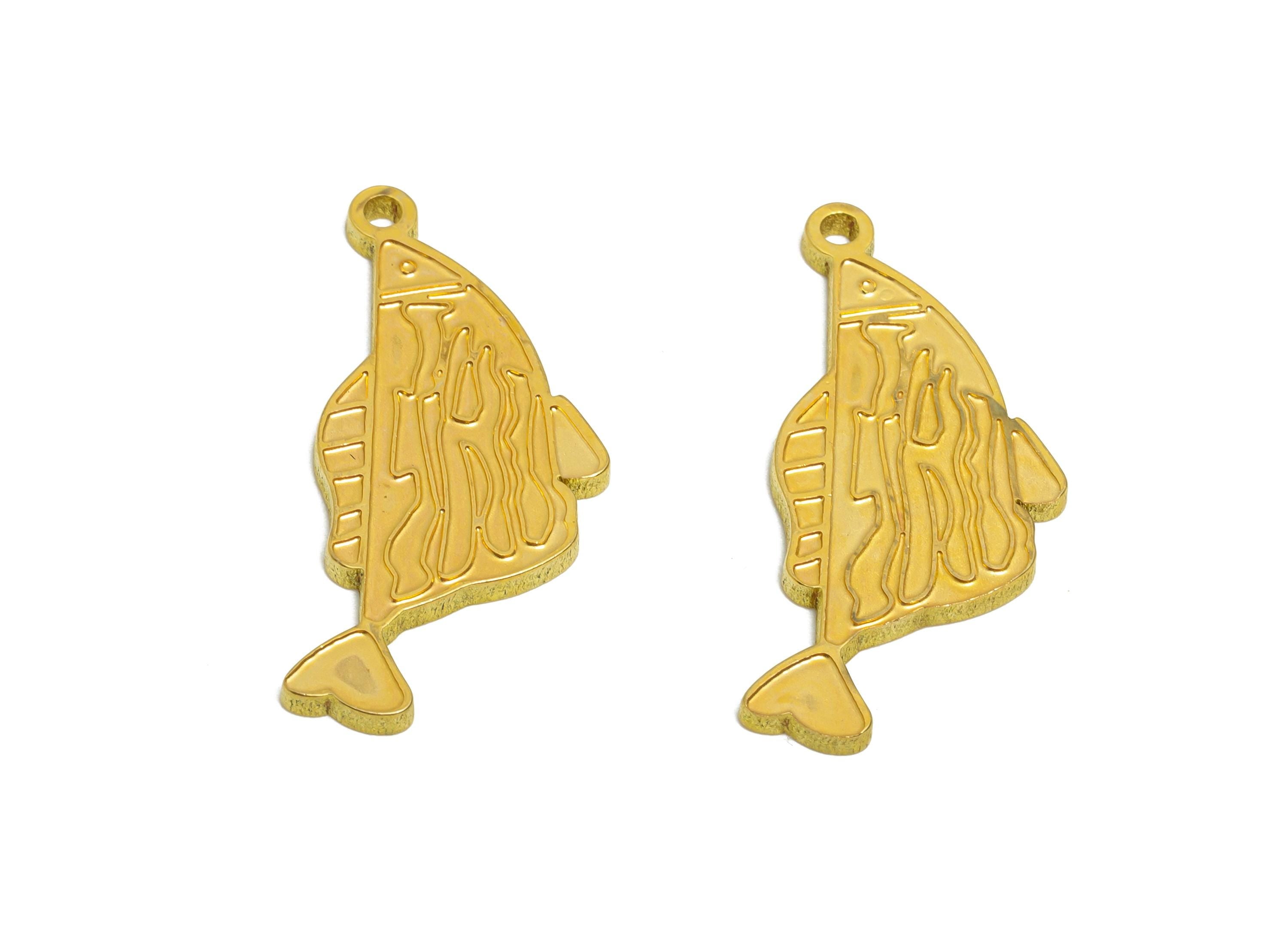 Brass Fish Charm - Textured Marine Life Pendant - Customizable Abstract Engraved Charm - DIY Jewelry Ocean Theme  - 27x12x1.5mm - PP11451 - DOMEDBAZAAR