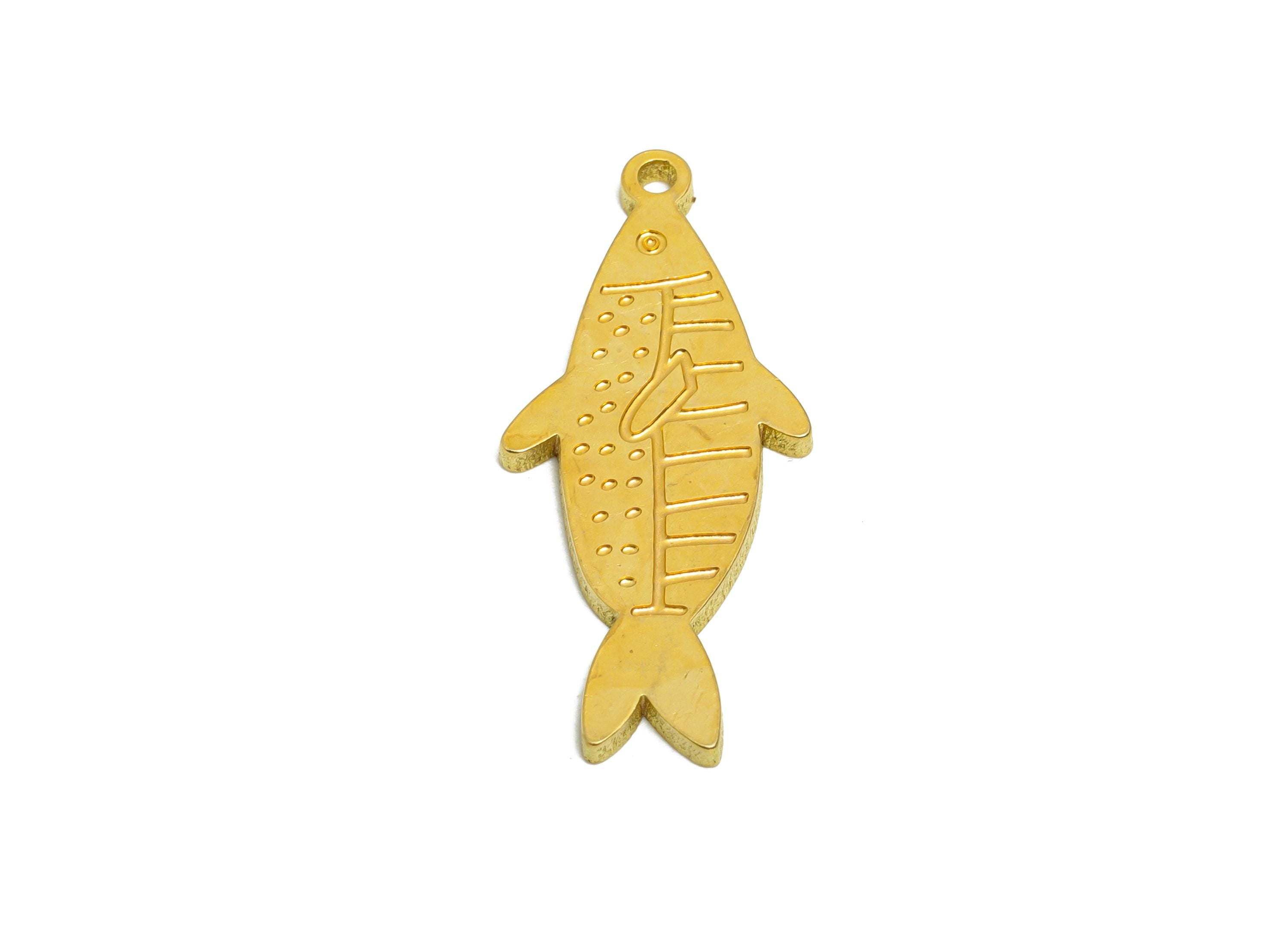 Brass Engraved Fish Pendant - Textured Marine Life Pendant - Customizable Laser Cut Charm - Whimsical Fish Design - 29.6x12.9x1mm - PP11442 - DOMEDBAZAAR