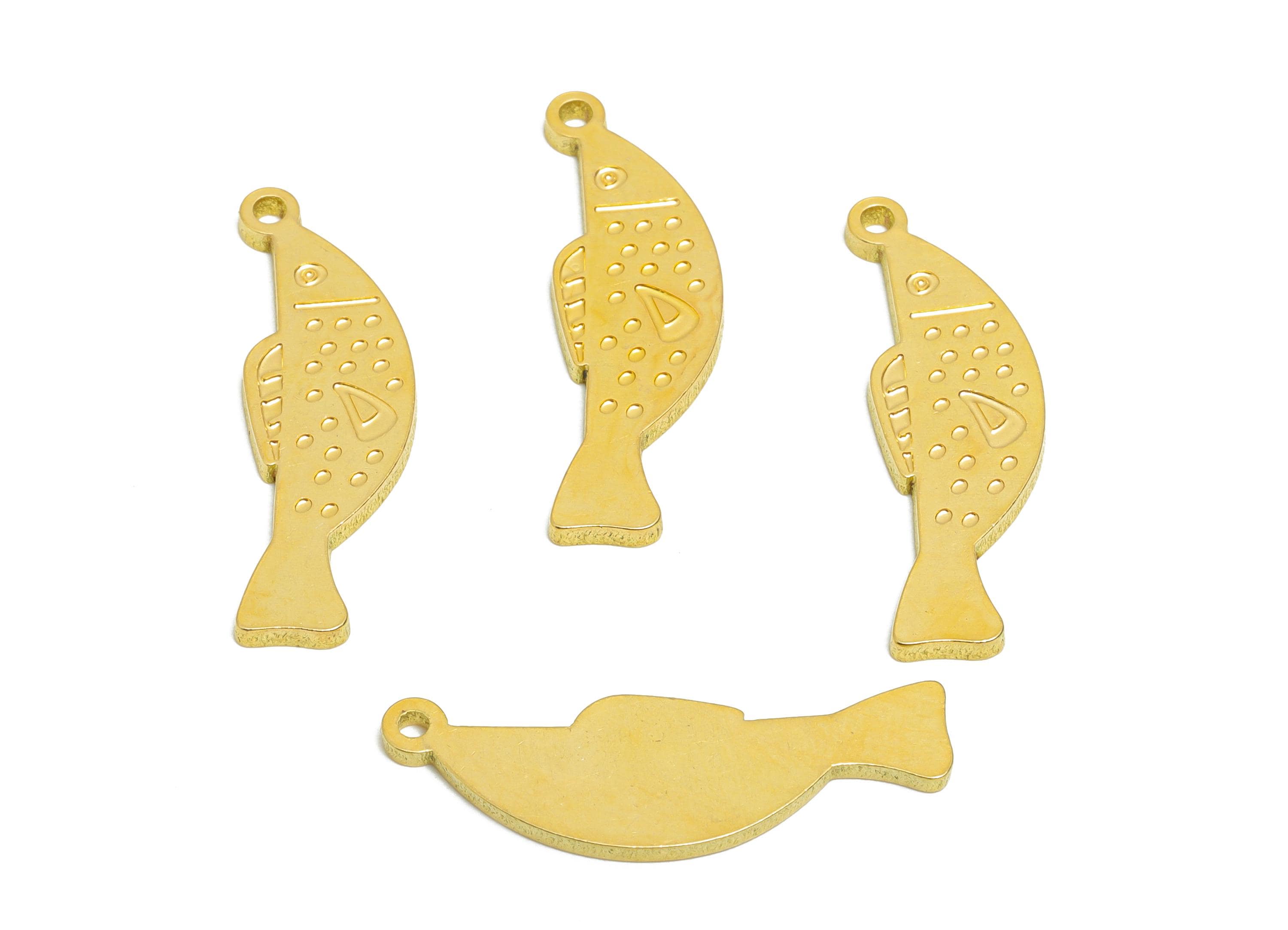 Brass Engraved Fish Pendant - Textured Marine Life Pendant - Customizable Laser Cut Charm - Whimsical Fish Design - 27x9x1.5mm - PP11443 - DOMEDBAZAAR