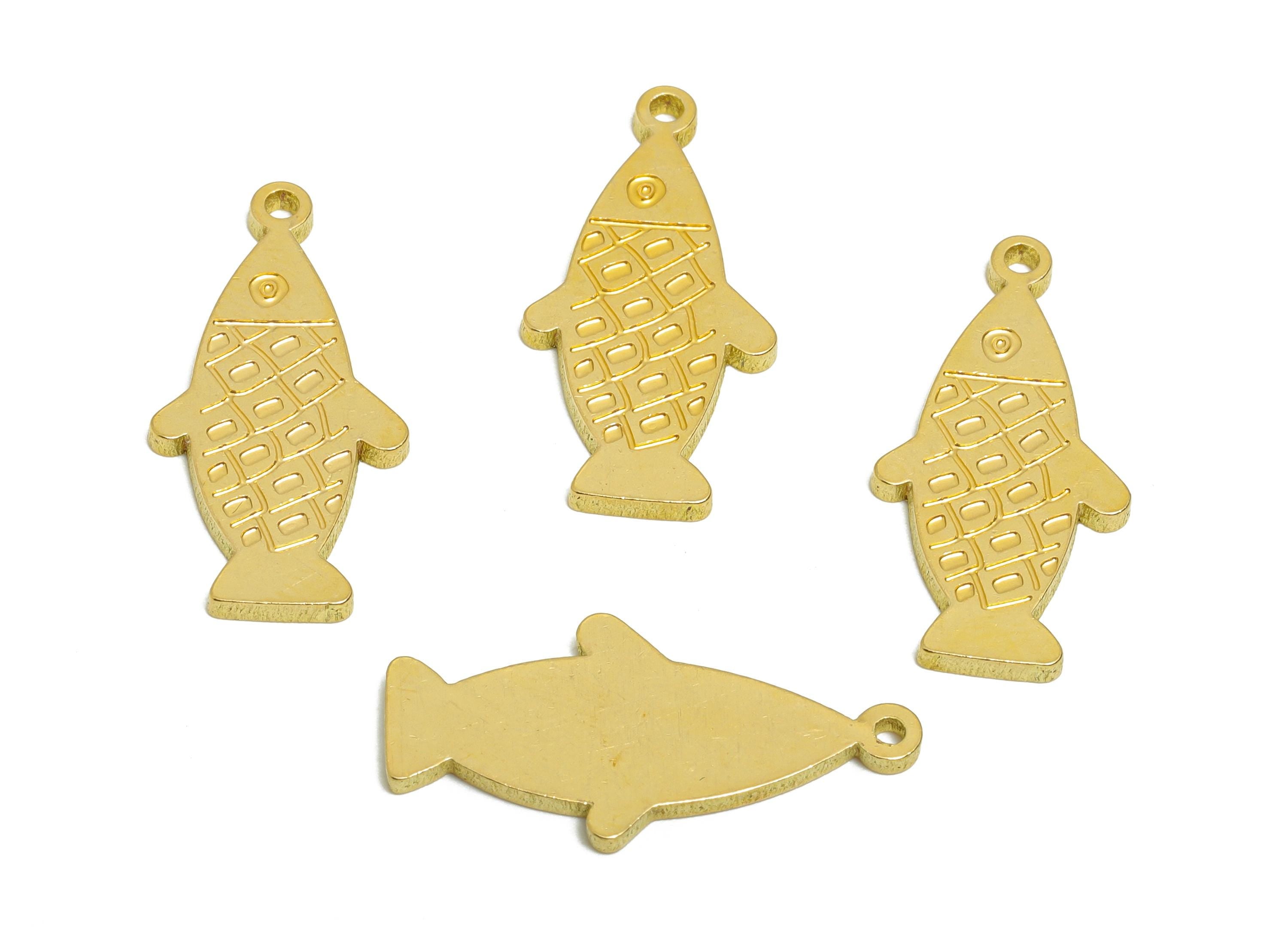Brass Engraved Fish Pendant - Pattern Marine Life Pendant - Customizable Laser Cut Charm - Whimsical Fish Charm - 24x12.3x1.5mm - PP11444 - DOMEDBAZAAR