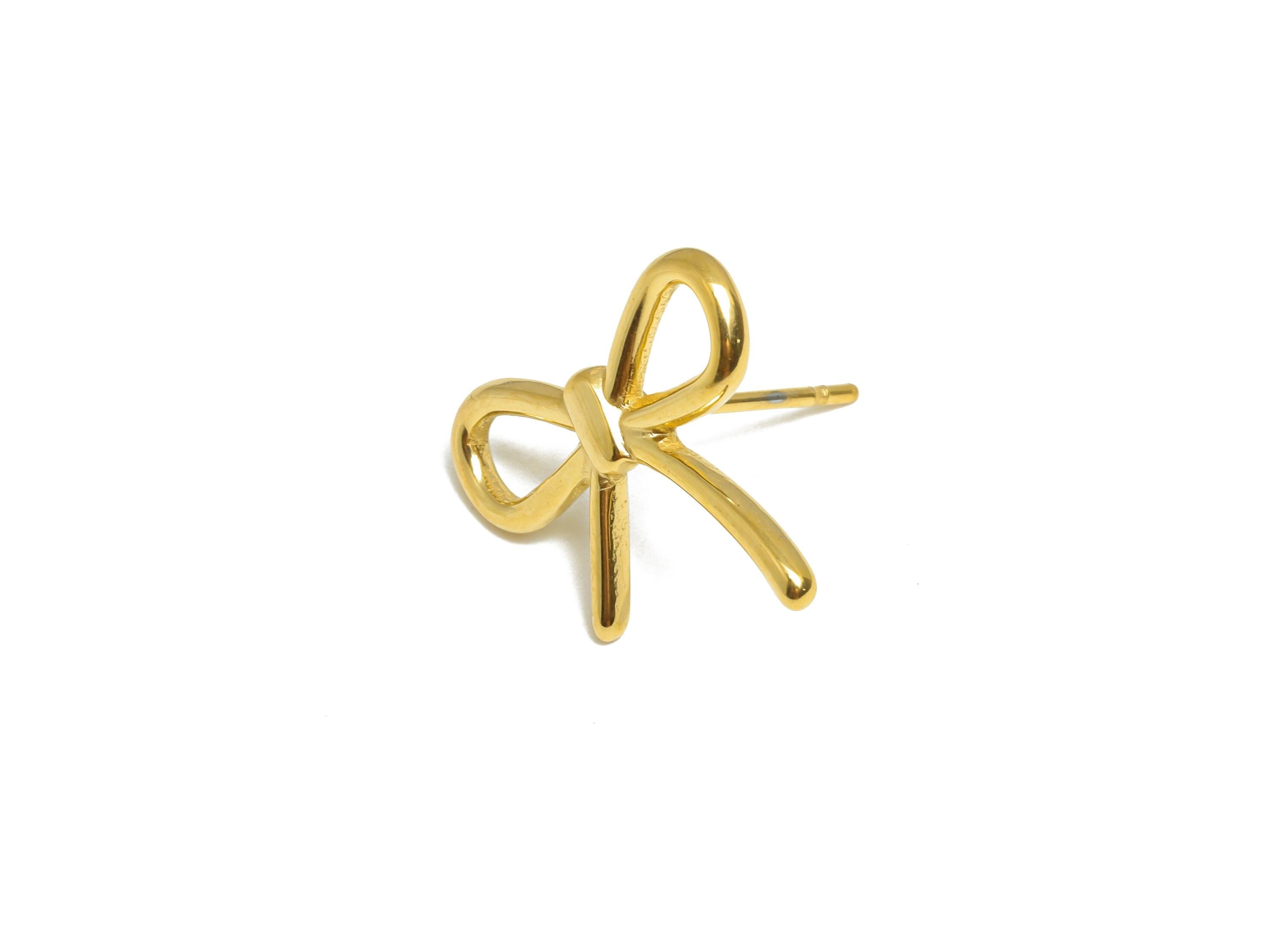 Steel Bow Wire Stud Earring - Steel Butterfly Bow Jewelry - Steel Modern Bow Earring Post - 24K Real Vacuum Plating - 14x17x1.63mm - SS2727G - DOMEDBAZAAR