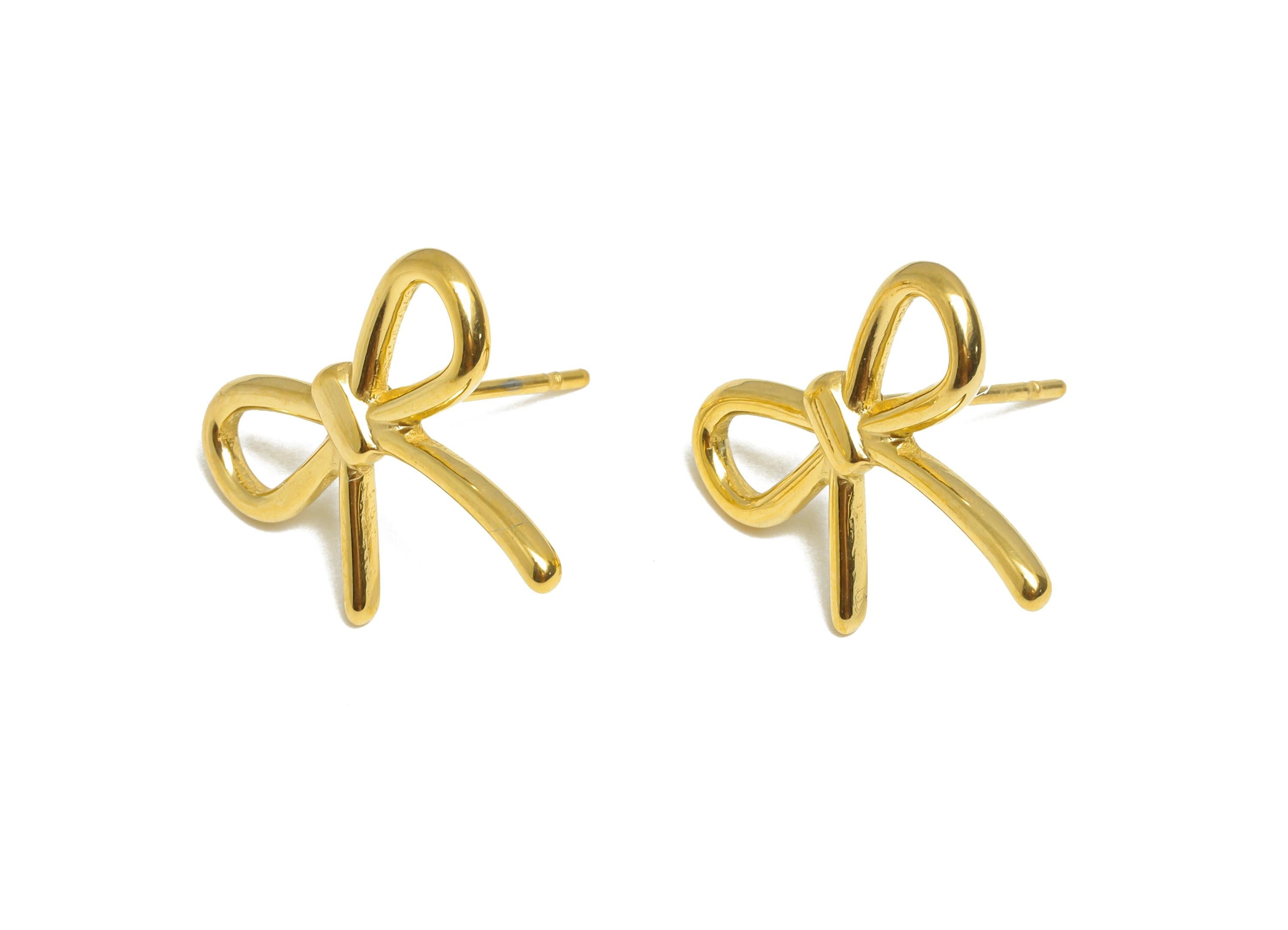 Steel Bow Wire Stud Earring - Steel Butterfly Bow Jewelry - Steel Modern Bow Earring Post - 24K Real Vacuum Plating - 14x17x1.63mm - SS2727G - DOMEDBAZAAR