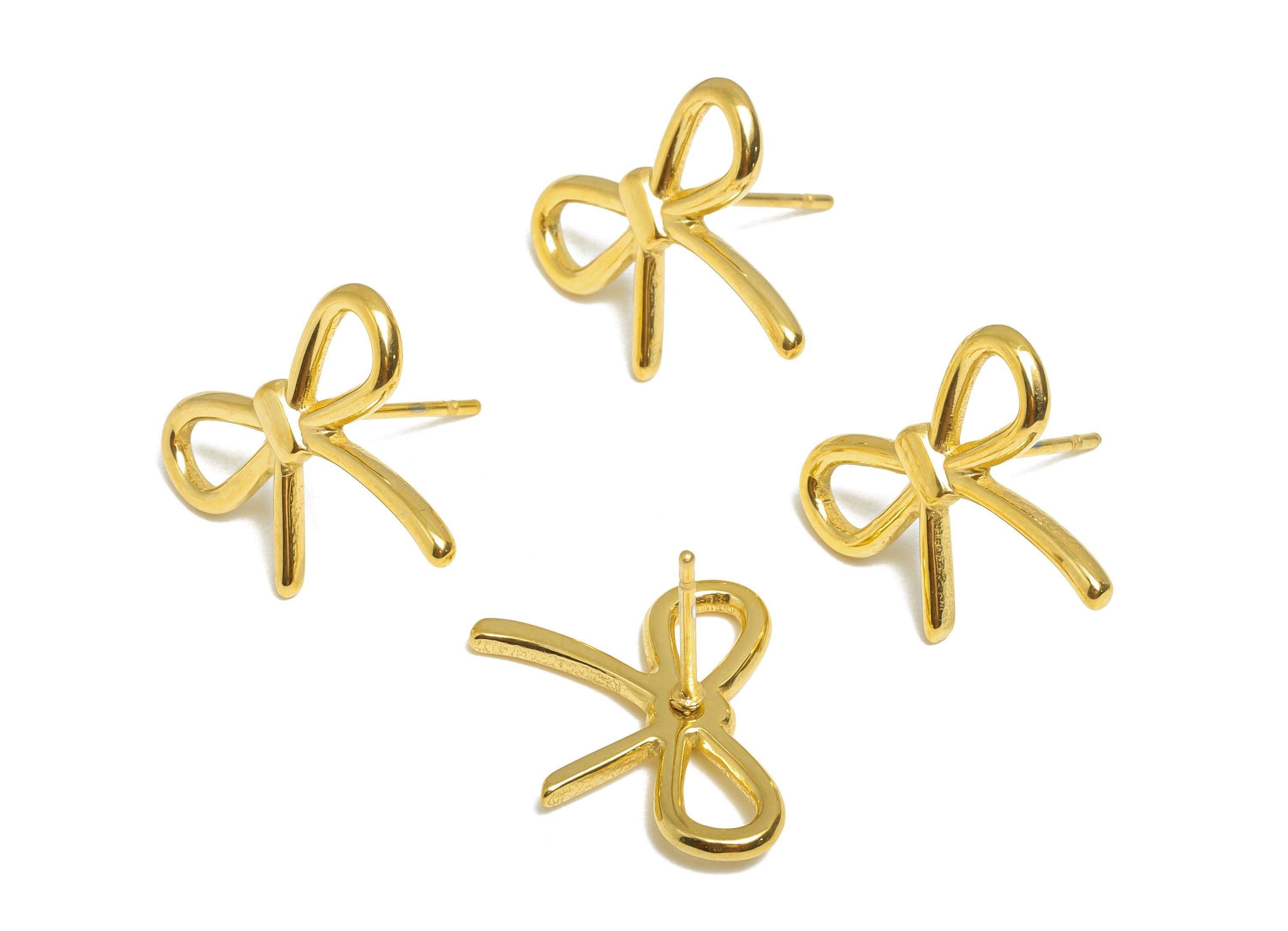 Steel Bow Wire Stud Earring - Steel Butterfly Bow Jewelry - Steel Modern Bow Earring Post - 24K Real Vacuum Plating - 14x17x1.63mm - SS2727G - DOMEDBAZAAR