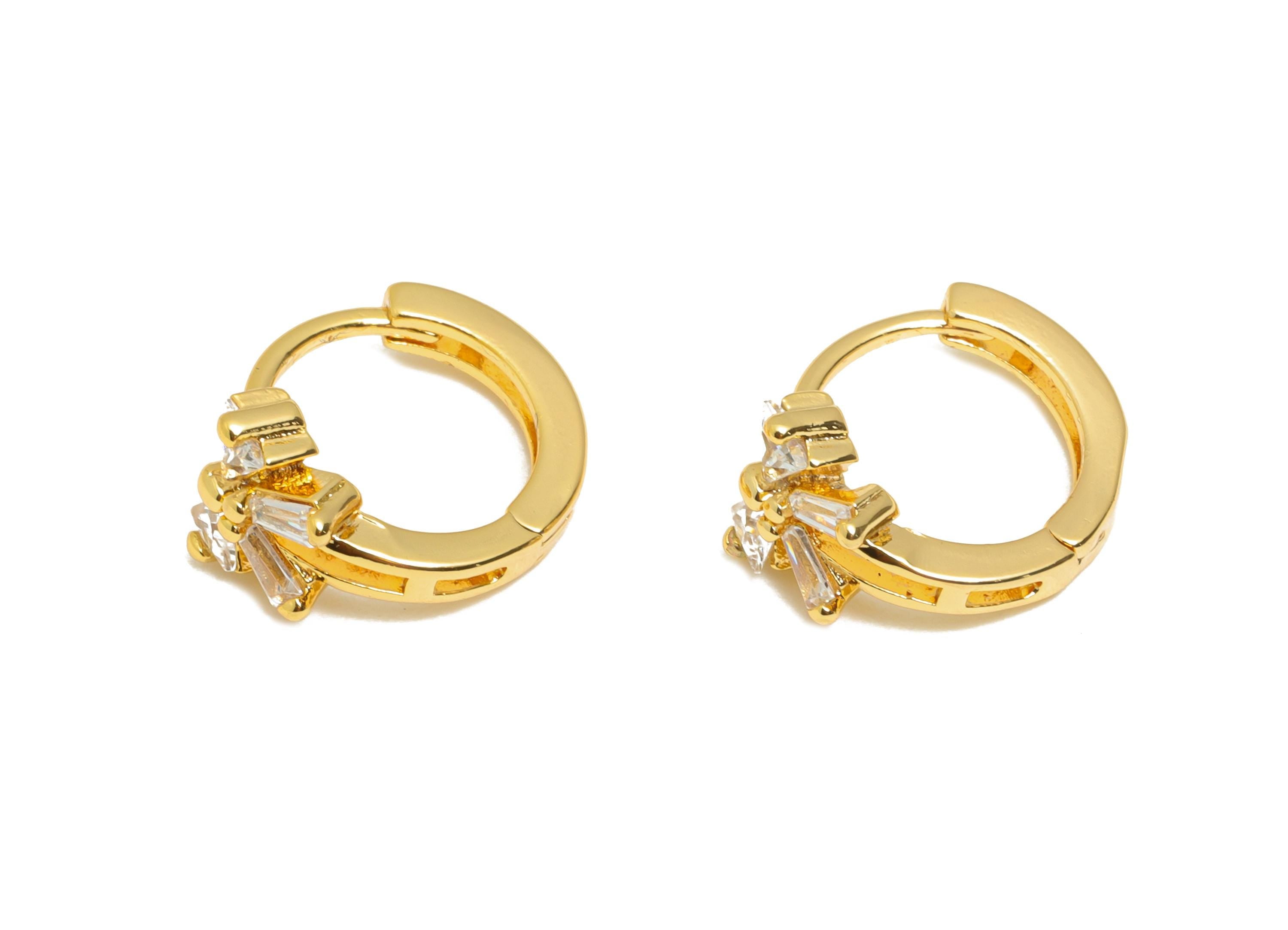 Brass CZ Bow Huggie Hoop Earring - Brass Butterfly Bow Earring - Sparkling Zircon Hoop Clasp - 18K Real Gold Plated - 8x6x1.68mm - RGP10877 - DOMEDBAZAAR
