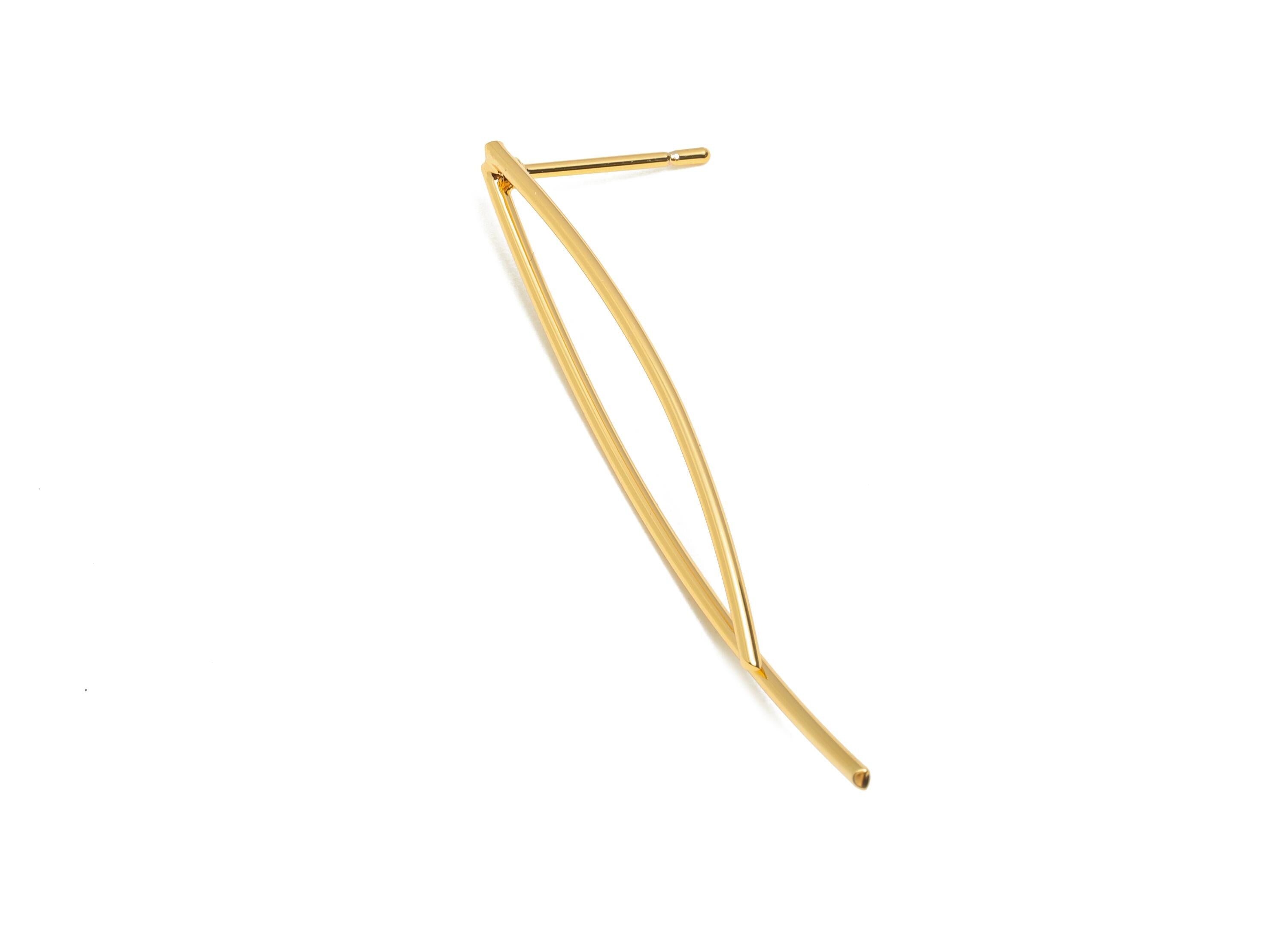 Gold Wire Earring Post - Brass Long Curve Earring Stud - Lightweight Modern Gold Jewelry - 18K Real Gold Plating - 42x7x0.95mm - RGP11066 - DOMEDBAZAAR