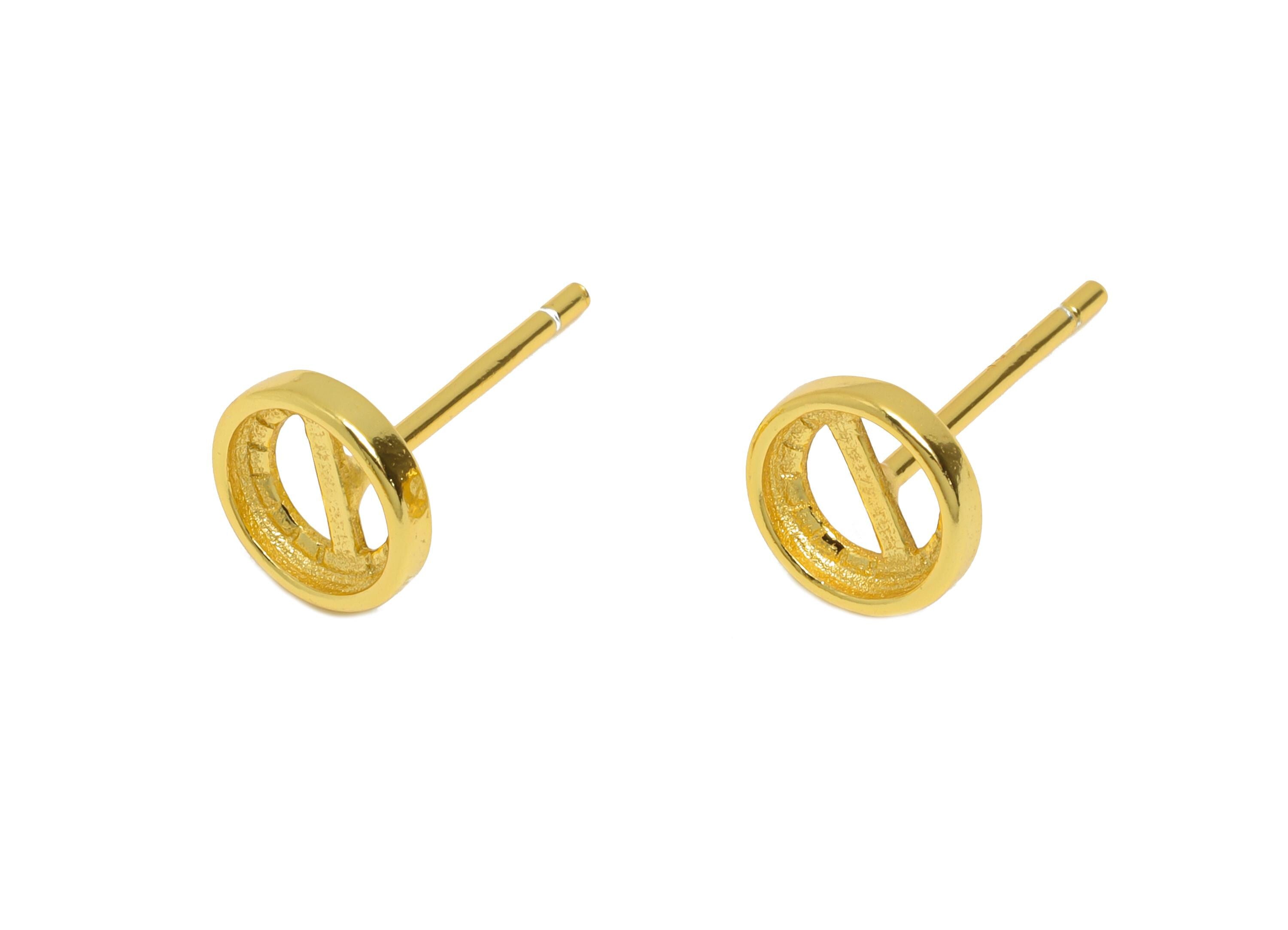 5mm Round Earring Setting Post - 925 Sterling Silver Earring Stud - Geometric Earring Post for Diamond - 18K Real Gold Plated - SI1043