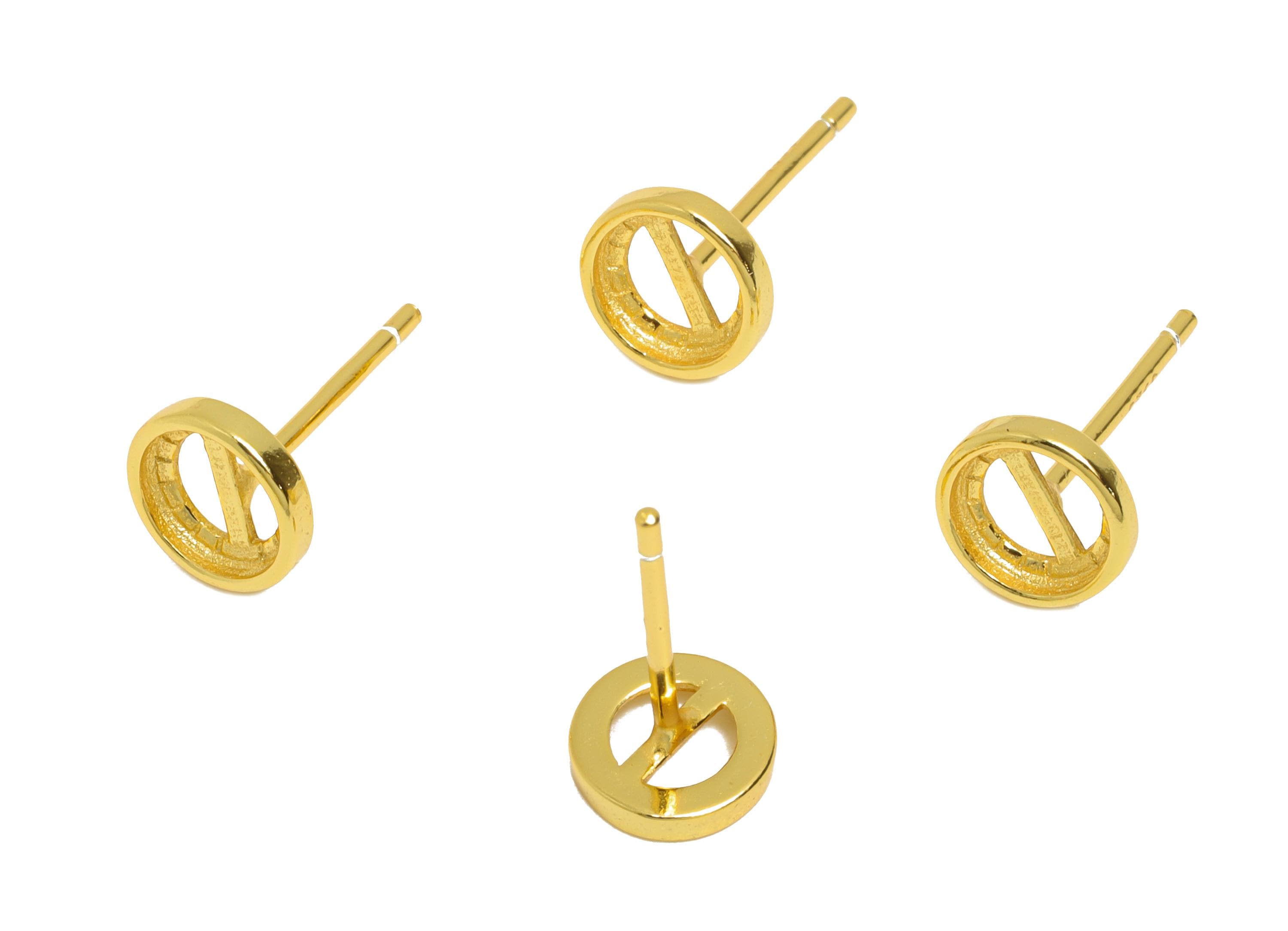 5mm Round Earring Setting Post - 925 Sterling Silver Earring Stud - Geometric Earring Post for Diamond - 18K Real Gold Plated - SI1043 - DOMEDBAZAAR